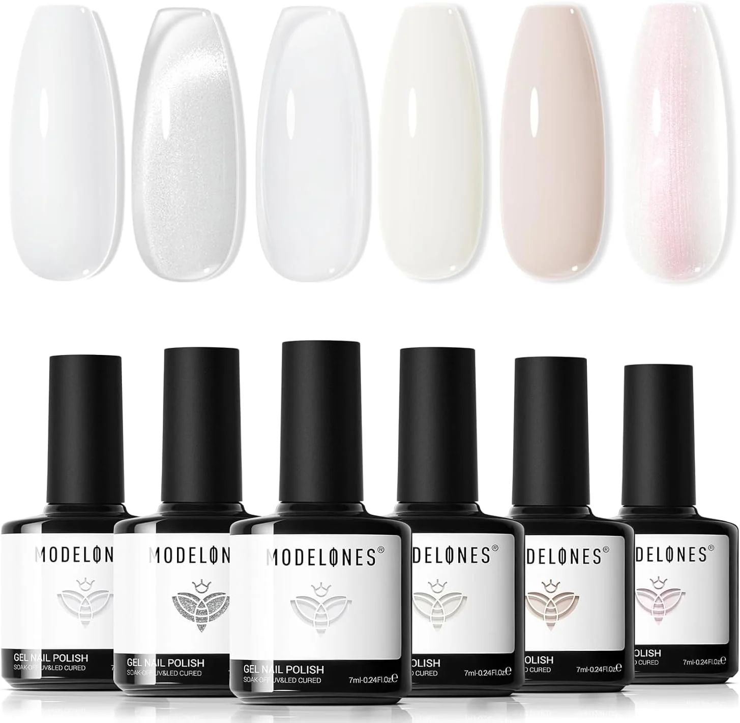 لاک ژل ناخن سفید Modelones، ست لاک ژل چشم گربه ای سفید شیری 6 رنگ با آهنربا، کیت مانیکور ژله ای Nude، مناسب طراحی ناخن در خانه و سالن لاک ژل ناخن سفید Modelones، ست لاک ژل چشم گربه ای سفید شیری 6 رنگ با آهنربا، کیت مانیکور ژله ای Nude، مناسب طراحی ناخن در خانه و سالن