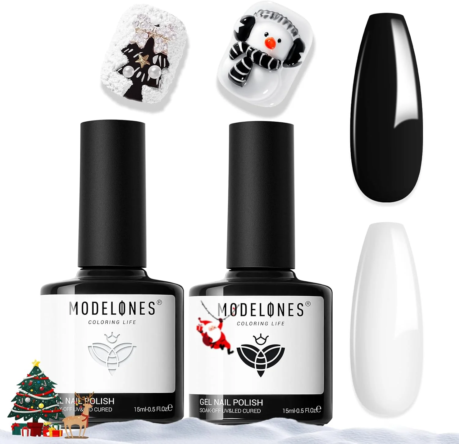 ست لاک ژل Modelones، 2 عدد 15 میلی لیتر لاک ژل سفید و مشکی، ست شروع طراحی ناخن، حجم 15 میلی لیتر ست لاک ژل Modelones، 2 عدد 15 میلی لیتر لاک ژل سفید و مشکی، ست شروع طراحی ناخن، حجم 15 میلی لیتر