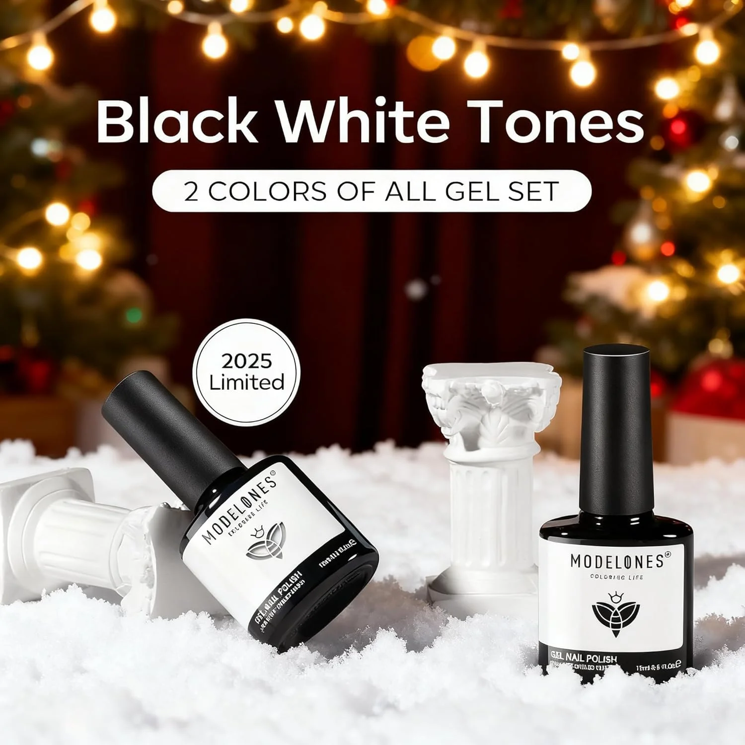 ست لاک ژل Modelones، 2 عدد 15 میلی لیتر لاک ژل سفید و مشکی، ست شروع طراحی ناخن، حجم 15 میلی لیتر ست لاک ژل Modelones، 2 عدد 15 میلی لیتر لاک ژل سفید و مشکی، ست شروع طراحی ناخن، حجم 15 میلی لیتر