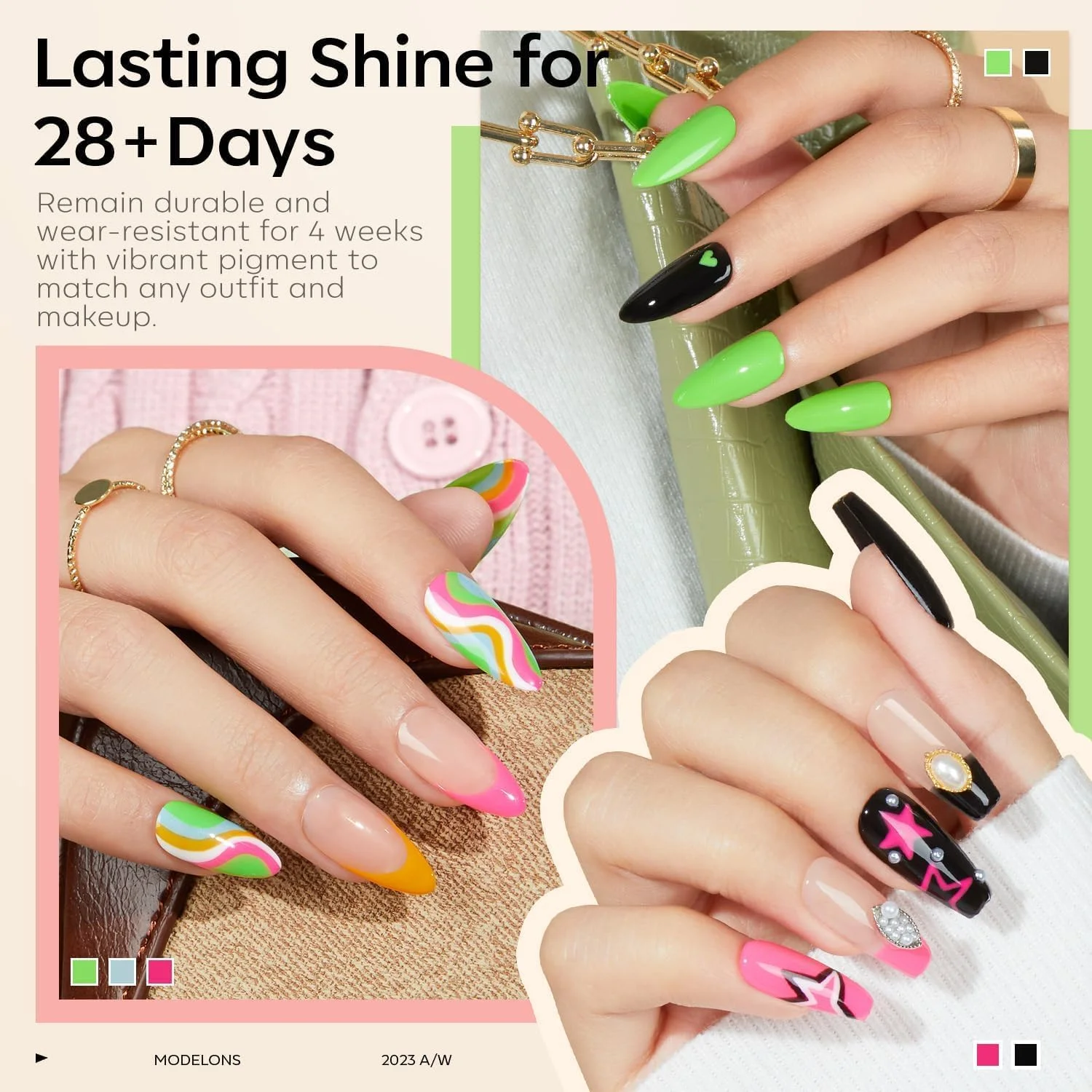 ست لاک ژل 32 عددی Modelones، شامل 28 رنگ رنگین کمانی با پوشش تاپ کت براق و مات، پرایمر و بیس کت ست لاک ژل 32 عددی Modelones، شامل 28 رنگ رنگین کمانی با پوشش تاپ کت براق و مات، پرایمر و بیس کت