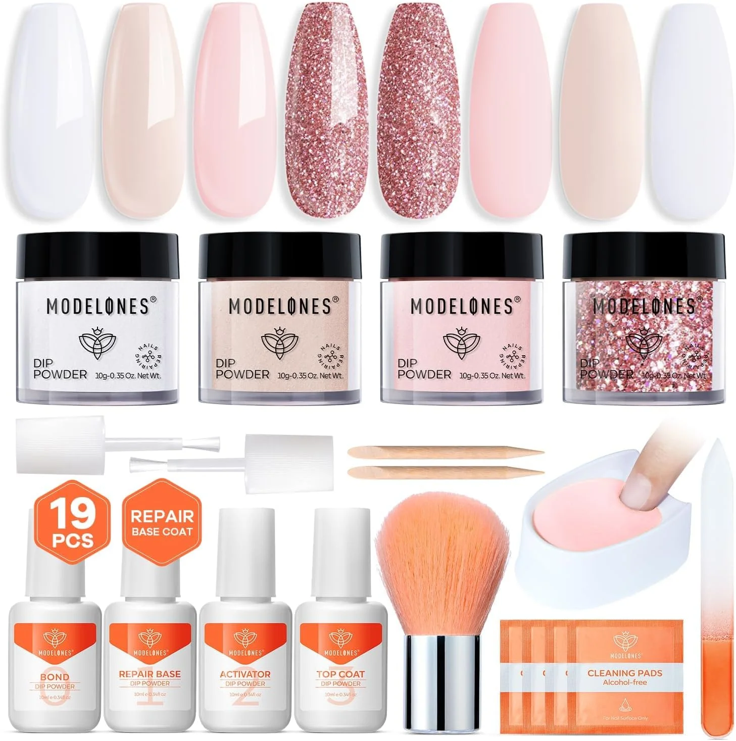 ست پودر کاشت ناخن Modelones، شامل 4 رنگ پودر ناخن اکلیلی صورتی روشن و ملایم، ست آغازگر شامل بیس کت، تاپ کت، فعال کننده و قلم مو برای استفاده در خانه و سالن های مانیکور ست پودر کاشت ناخن Modelones، شامل 4 رنگ پودر ناخن اکلیلی صورتی روشن و ملایم، ست آغازگر شامل بیس کت، تاپ کت، فعال کننده و قلم مو برای استفاده در خانه و سالن های مانیکور