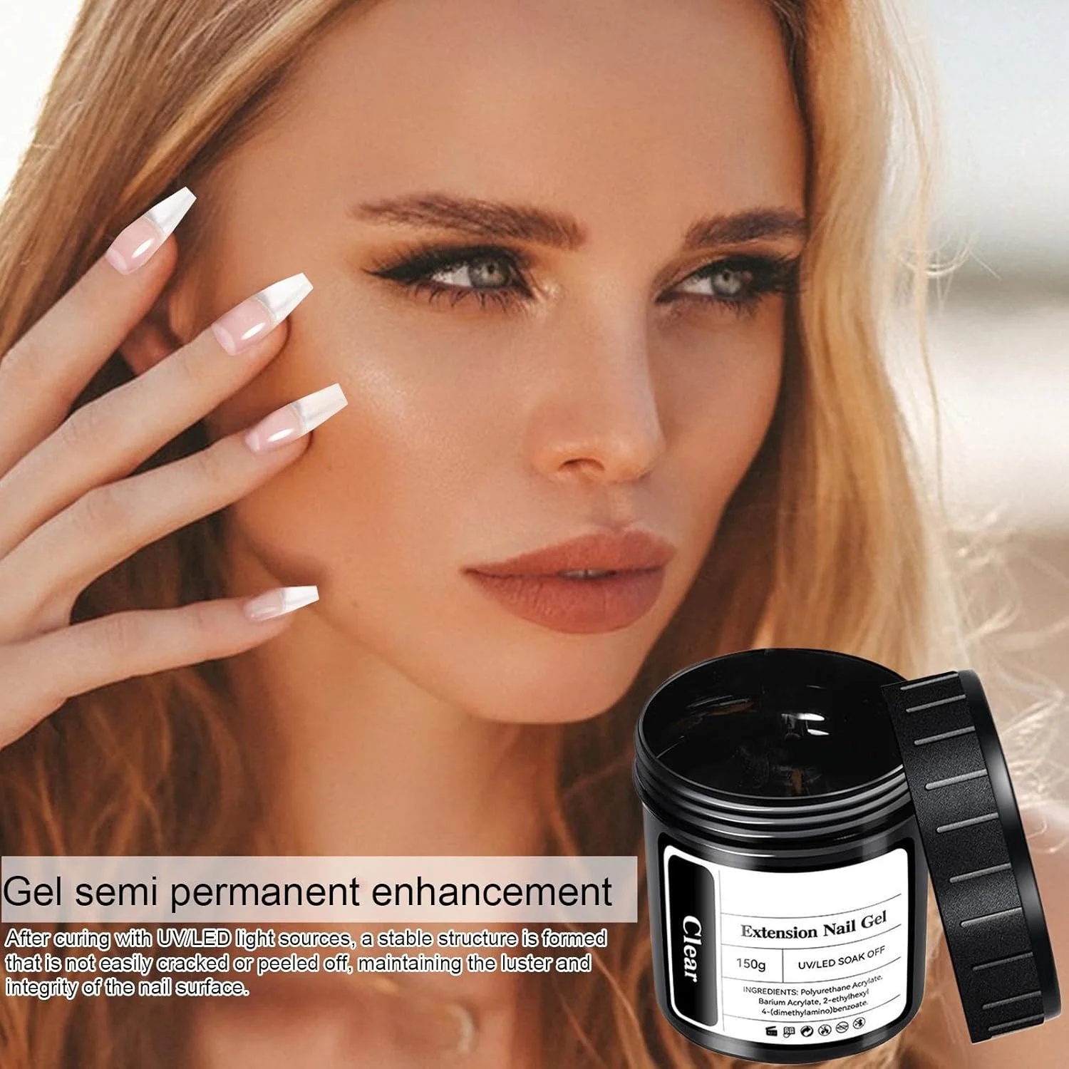 ژل کاشت ناخن - ژل ژله ای مانیکور، 150 گرم چسب یو وی ال ای دی نیمه دائمی با خشک شدن سریع برای کاشت ناخن دختران، زنان، مبتدیان، استفاده خانگی