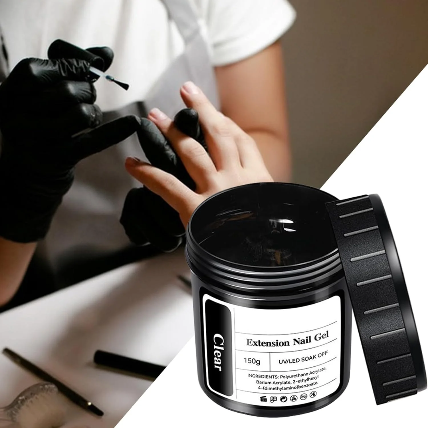 ژل کاشت ناخن، ژل ژله ای طراحی ناخن | چسب یو وی ال ای دی نیمه دائمی خشک شونده سریع 150 گرمی برای کاشت ناخن دختران، زنان، مبتدیان، مناسب برای استفاده در خانه