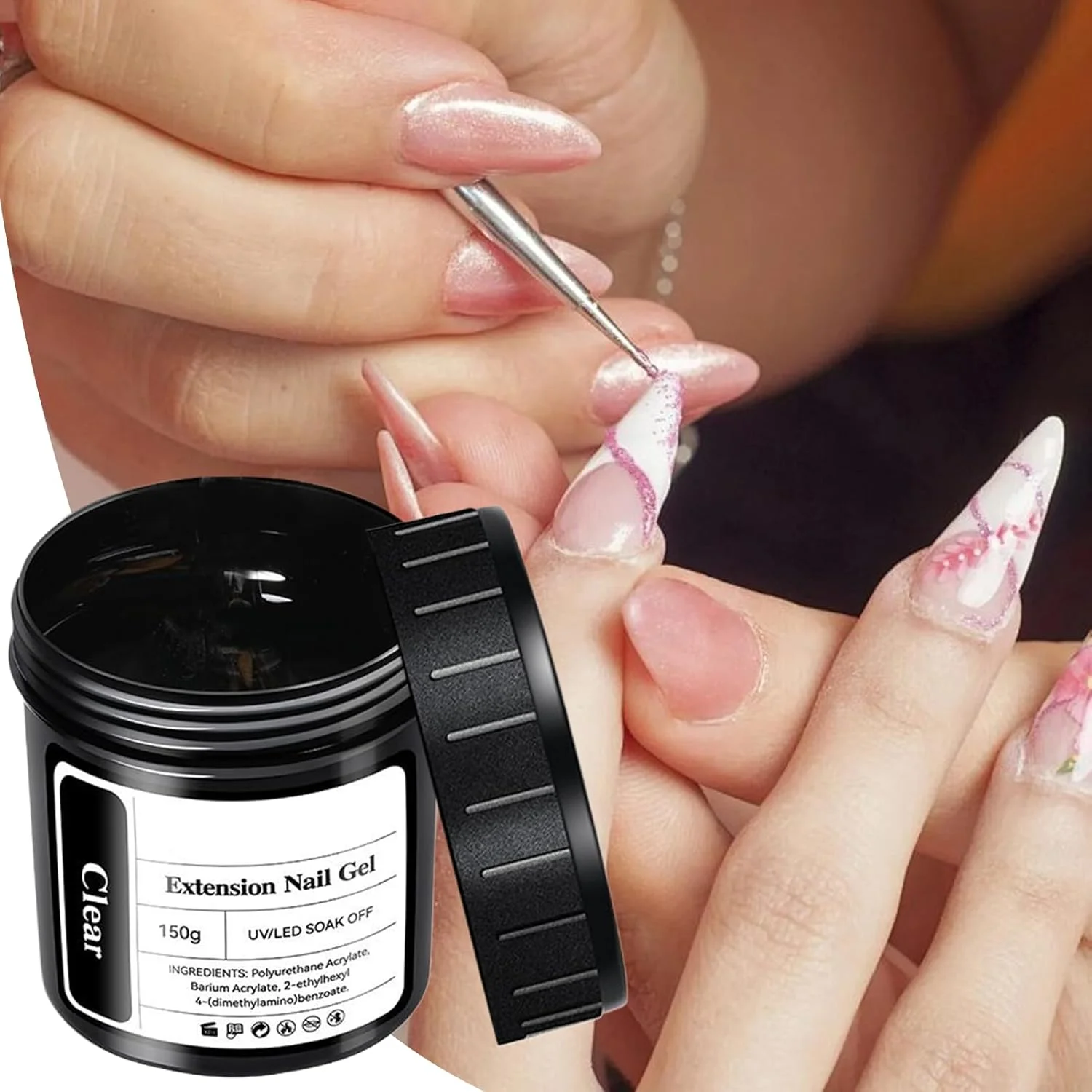 ژل کاشت ناخن - ژل ژله ای مانیکور، 150 گرم چسب یو وی ال ای دی نیمه دائمی با خشک شدن سریع برای کاشت ناخن دختران، زنان، مبتدیان، استفاده خانگی