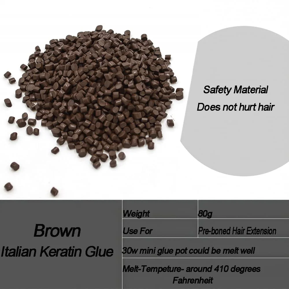 مهره های چسب کراتین ایتالیایی برای اکستنشن مو با روش فیوژن گرم، 80 گرم - قهوه ای