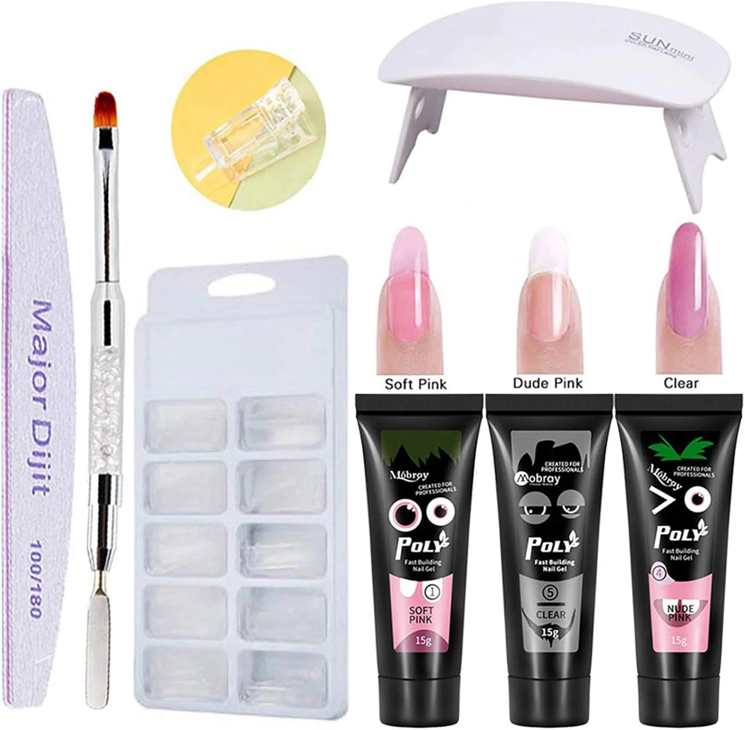 ست کاشت ناخن با چسب، قالب و ابزار مانیکور برای استفاده حرفه ای در منزل، خشک شدن سریع