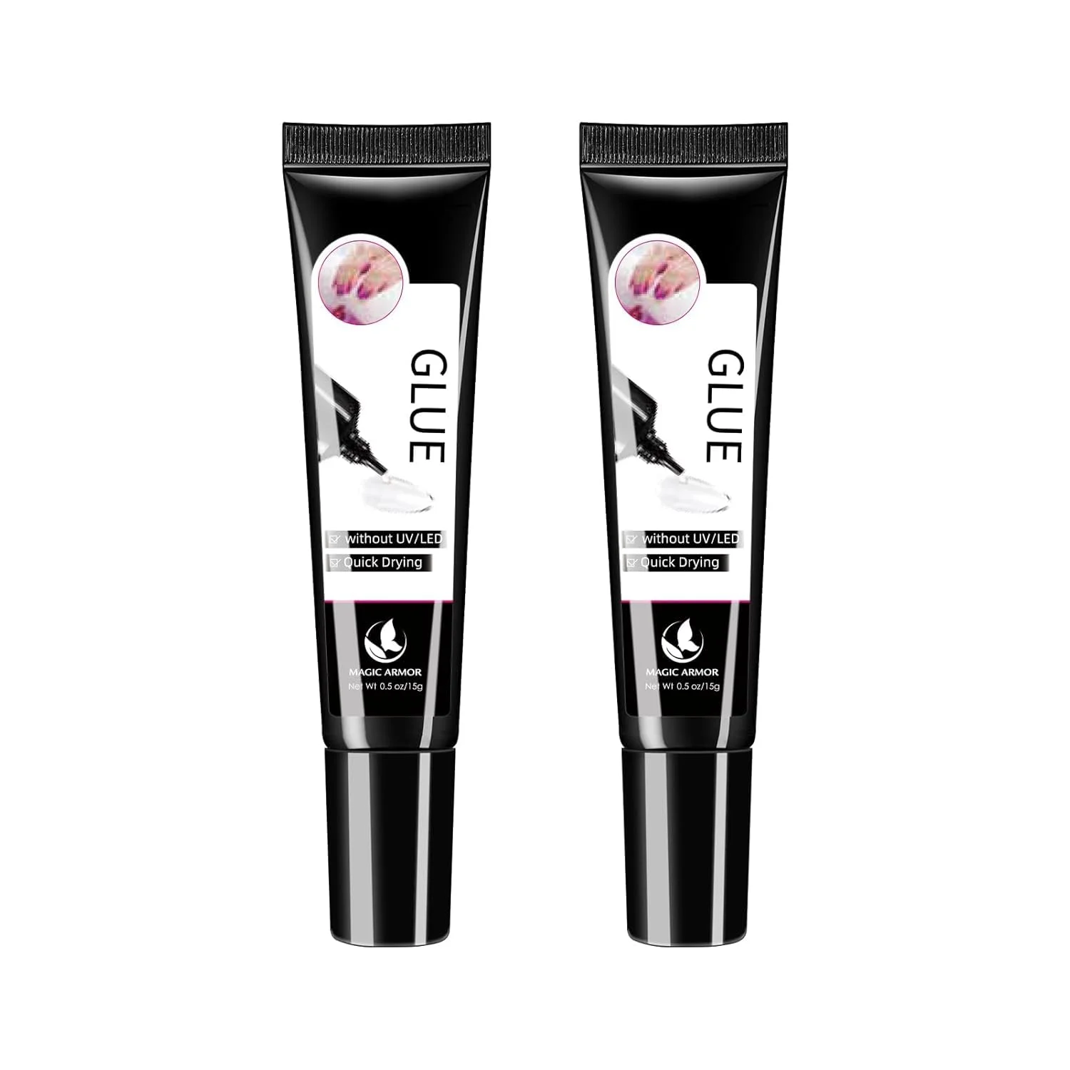 چسب ناخن نیمه جامد برای ناخن های مصنوعی، بدون نیاز به لامپ UV، خشک شدن سریع، چسب ژل ناخن اکریلیک مصنوعی با ماندگاری طولانی (15 گرم x 2)