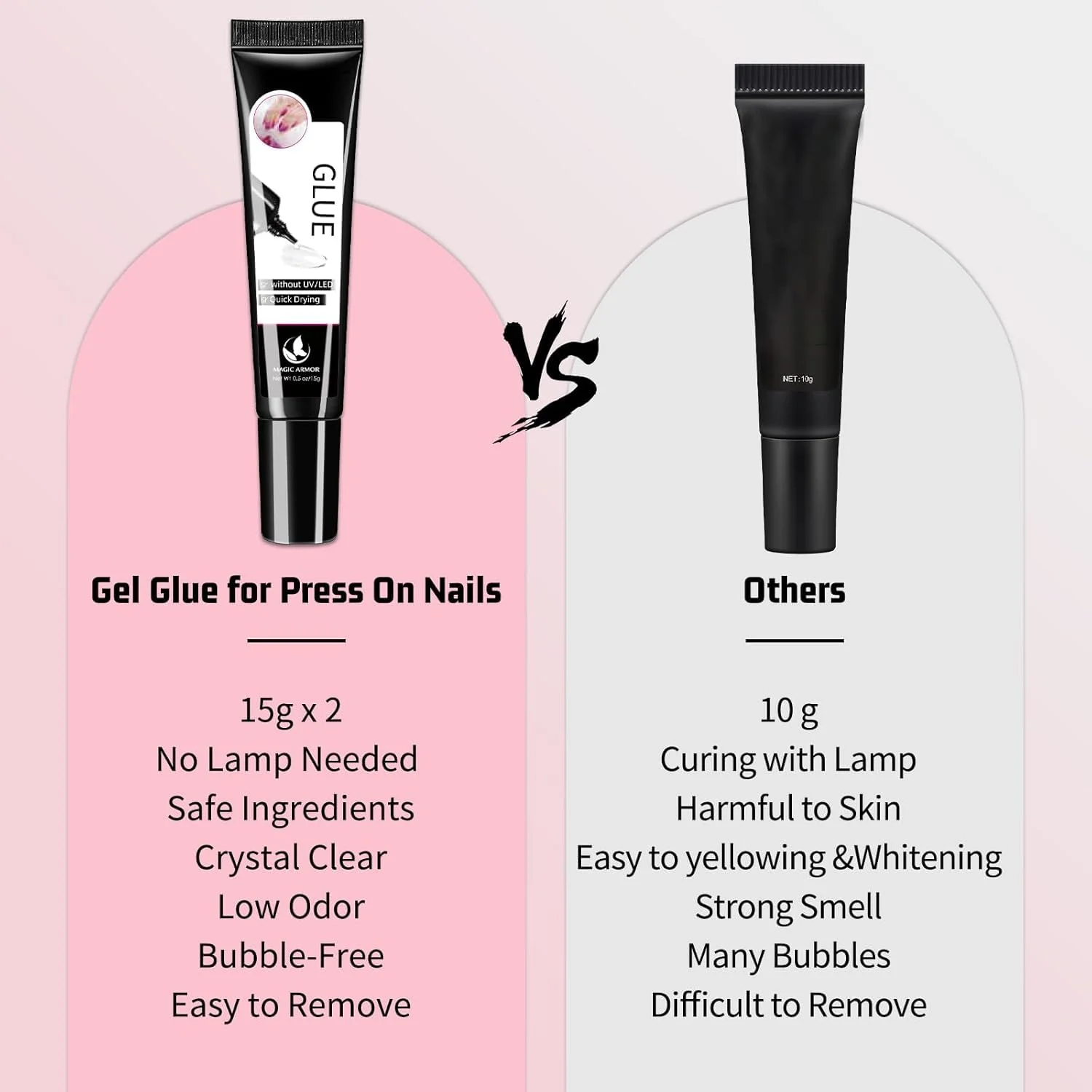 چسب ناخن نیمه جامد برای ناخن های مصنوعی، بدون نیاز به لامپ UV، خشک شدن سریع، چسب ژل ناخن اکریلیک مصنوعی با ماندگاری طولانی (15 گرم x 2)