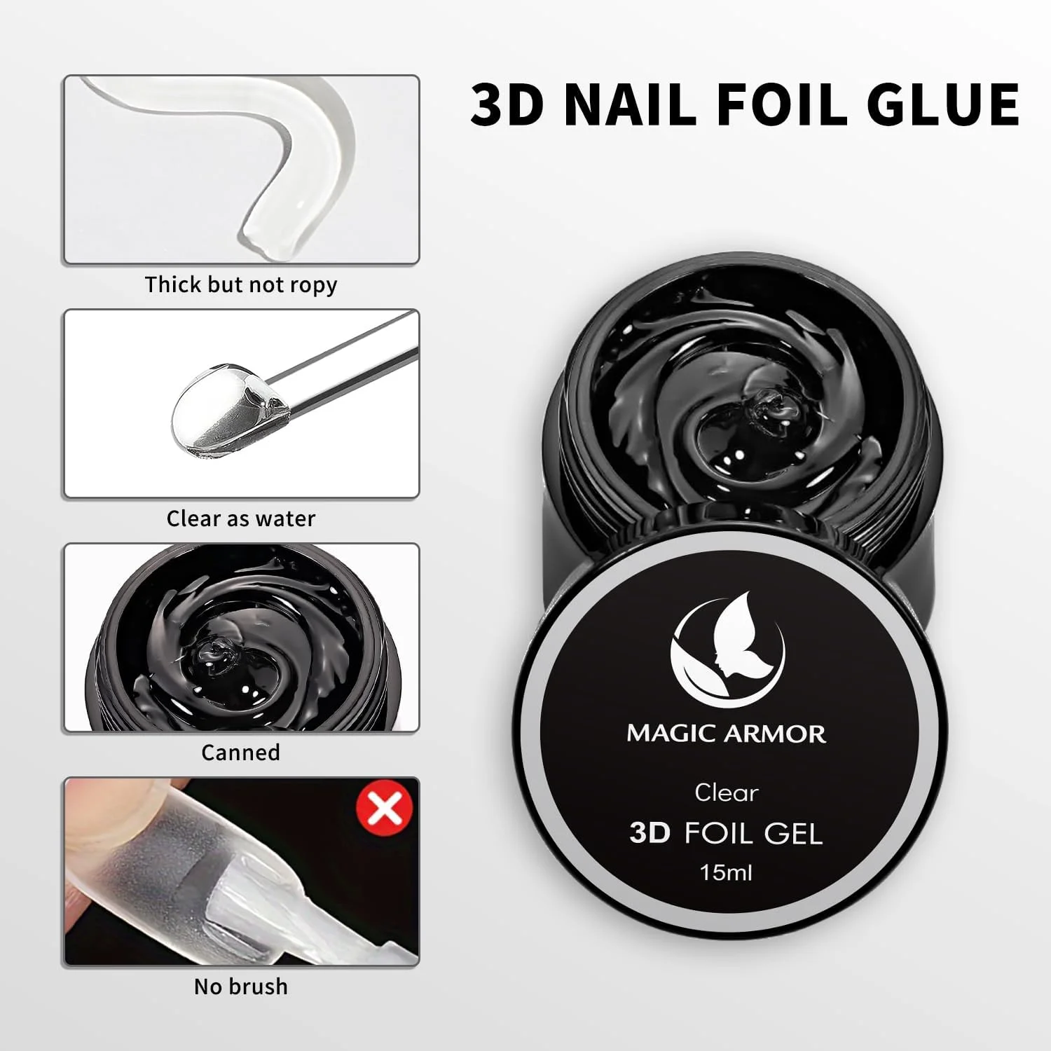 چسب فویل ناخن سه بعدی MAGIC ARMOR، چسب انتقال فویل 15 میلی لیتری برای ورق های فویل ناخن، کیت فویل ناخن برای هنر ناخن ژلی سه بعدی خطی/صدفی/موجی، چسب ژل خیساندنی، مناسب برای استفاده در سالن های آرایشی، نیاز به لامپ UV چسب فویل ناخن سه بعدی MAGIC ARMOR، چسب انتقال فویل 15 میلی لیتری برای ورق های فویل ناخن، کیت فویل ناخن برای هنر ناخن ژلی سه بعدی خطی/صدفی/موجی، چسب ژل خیساندنی، مناسب برای استفاده در سالن های آرایشی، نیاز به لامپ UV