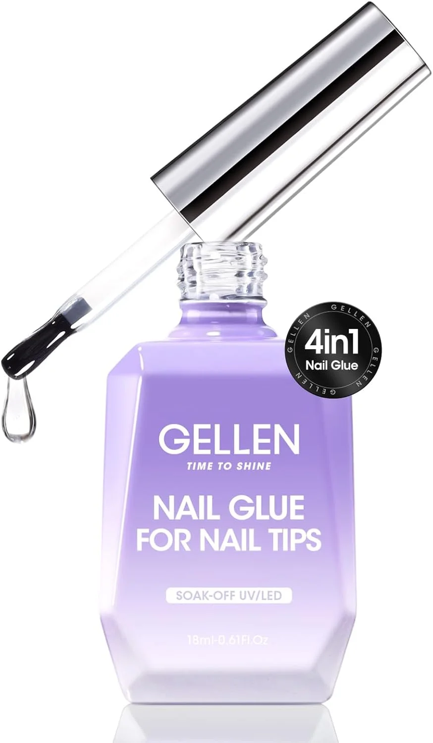 چسب ناخن 4 در 1 Gellen برای تیپ ناخن، چسب ژل ناخن 18 میلی لیتری برای تیپ ناخن ژلی نرم و ناخن های مصنوعی شفاف، ژل اکستنشن ناخن بادوام و آسان، نیاز به لامپ UV LED