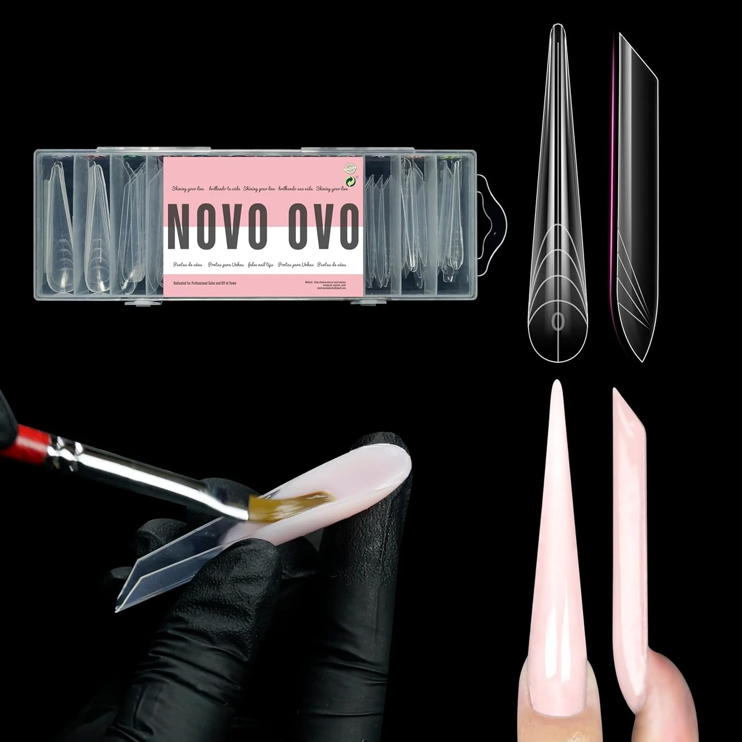 قالب های دوگانه ناخن بادامی/تابوتی روسی NOVO OVO XXL XXXL برای اکستنشن پلی ژل، نه تیپ ناخن، مناسب برای ژل سخت/سازنده/پلی، قالب های پوشش کامل ژل نرم قابل استفاده مجدد 70 عدد در 14 سایز