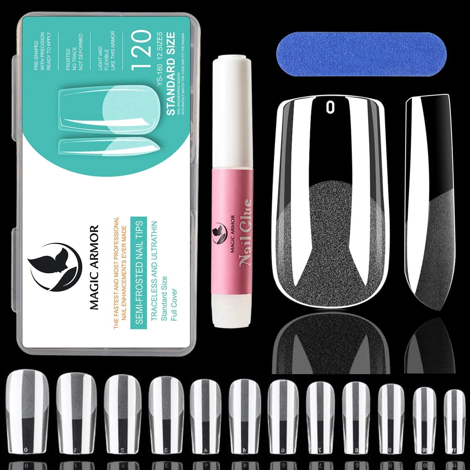 نکات ناخن ژلی بادامی MAGIC ARMOR، 120 عدد ناخن مصنوعی بادامی با طراحی فرانسوی متوسط، پوشش کامل شفاف، ناخن های مصنوعی بادامی با چسب ناخن برای ناخن های DIY خانگی (نکات ناخن ژلی مربعی)