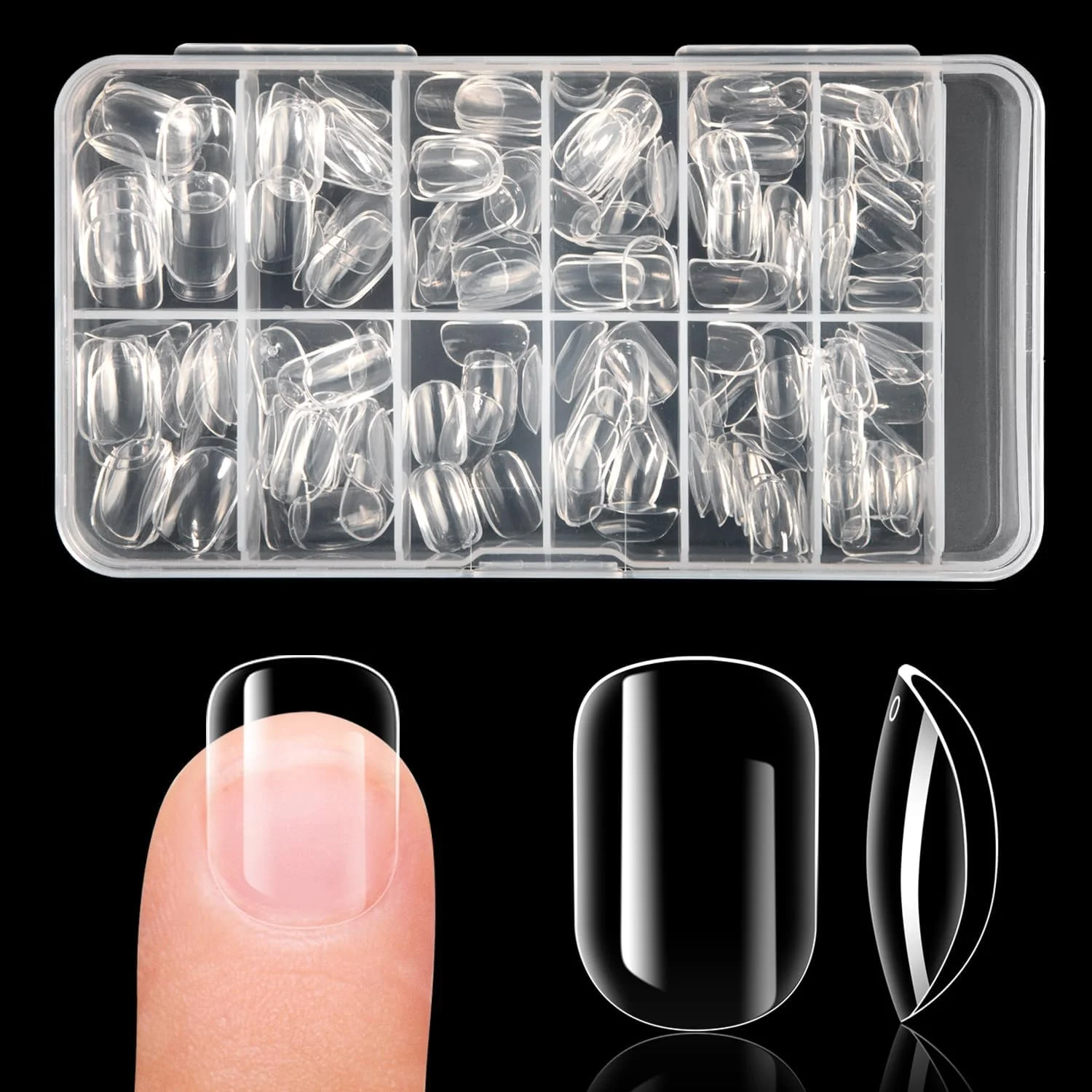 ناخن مصنوعی بچه گانه Krofaue - نوک ناخن بیضی شکل کوتاه شفاف 240 عددی، ناخن های چسبی برای دختران کوچک، پوشش کامل، 10 سایز، نوک ناخن ژلی نرم اکریلیک مصنوعی