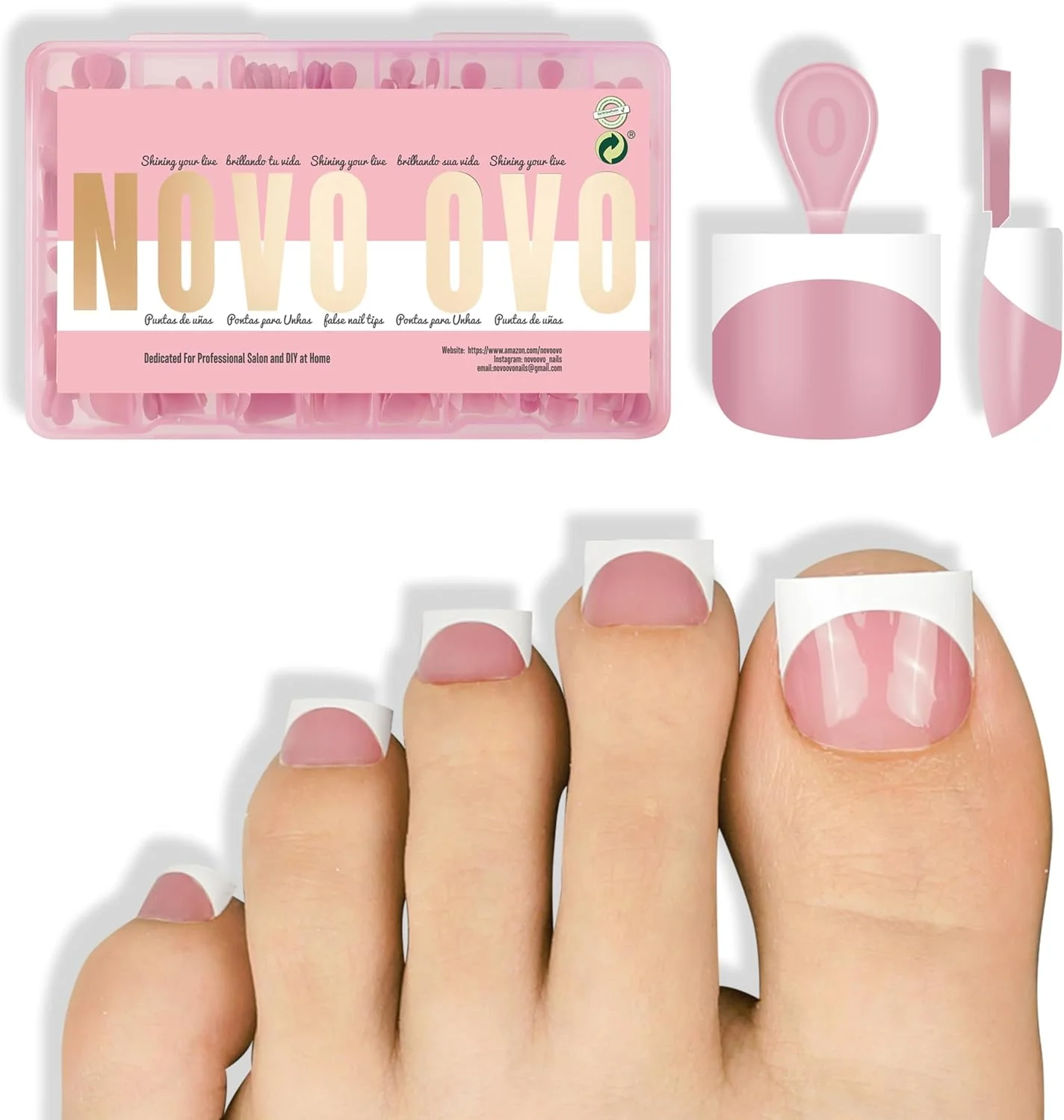 نوک ناخن پا بسیار کوتاه نوو اوو، نوک فرانسوی سفید، صورتی بری، ناخن های پا کوتاه پرسی، نیاز به ژل اکستنشن، تاپ کت و بیلدر ژل، بدون چسب، سالن DIY در 16 سایز، بسته 224 عددی