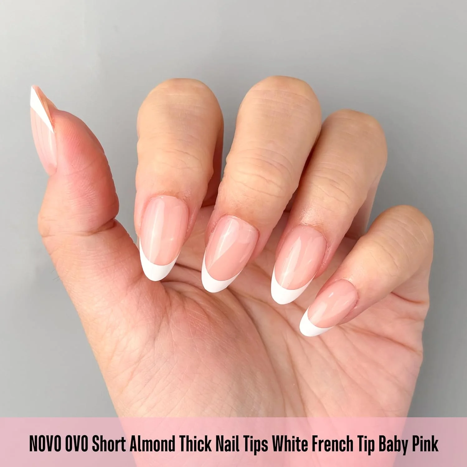 نوو اوو نوک ناخن بادامی کوتاه فرنچ سفید، صورتی ملایم، ضخیم، پوشش کامل، نیاز به ژل بیلدر و چسب، برای اکستنشن آکریلیک سالنی DIY، 16 سایز، 224 عدد