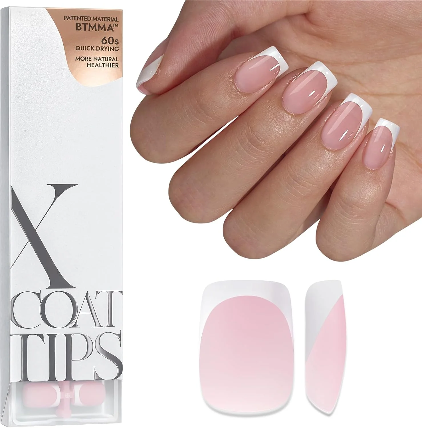 ناخن مصنوعی فرنچ BTArtboxnails XCOATTIPS - ناخن های کوتاه چسبی، 160 عدد ناخن صورتی مربعی ژلی نرم با پرایمر و بیس کت از قبل چسبانده شده، بدون نیاز به سوهان، 16 سایز، مناسب هدیه