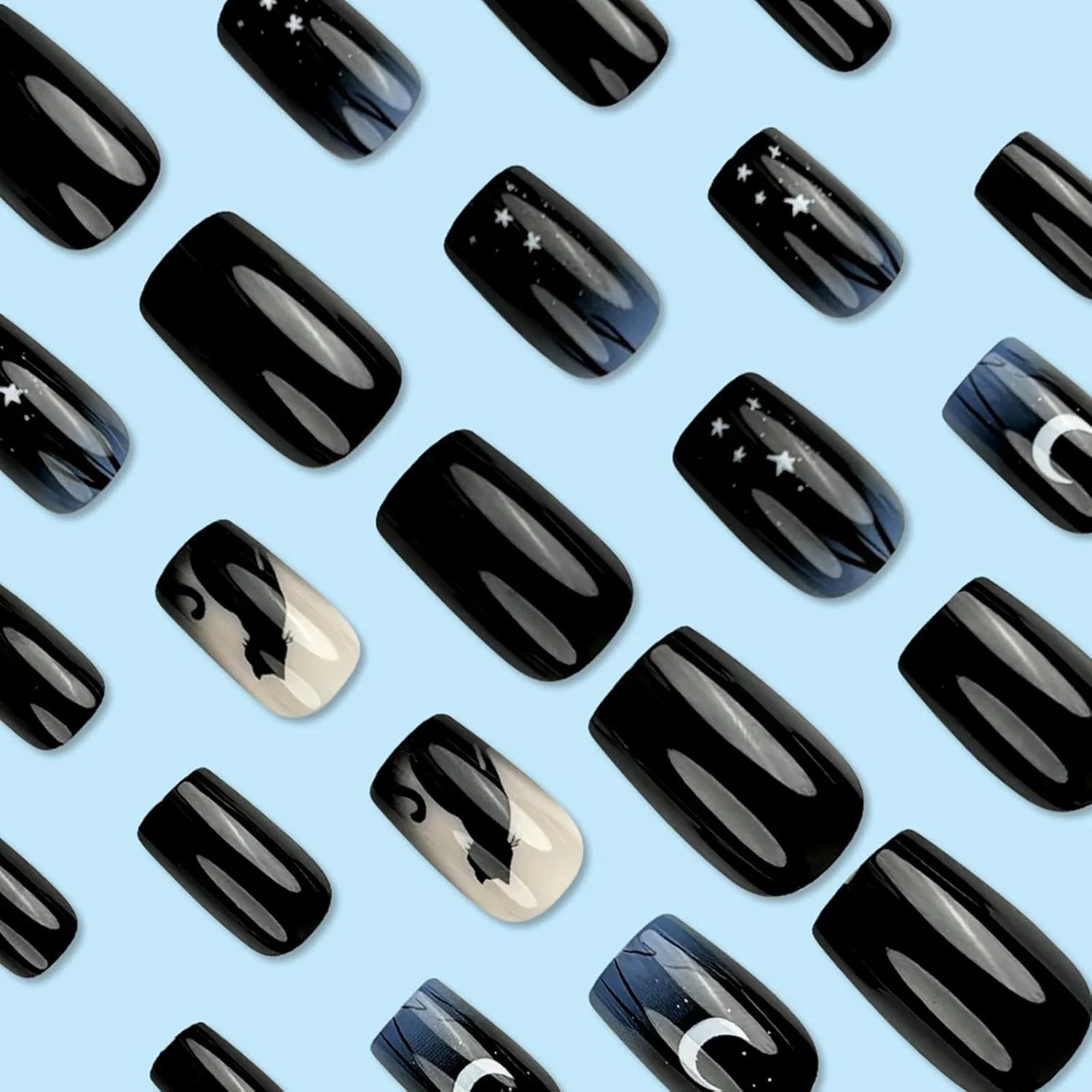ناخن مصنوعی فرانسوی مشکی Ceboic، ناخن های فشاری آسمان پر ستاره اکلیلی با طرح گربه زیبا، ست ناخن های مصنوعی ژل اکریلیک، چسب ناخن طبیعی قابل استفاده مجدد برای تزئین انگشتان زنان 24 عدد ناخن مصنوعی فرانسوی مشکی Ceboic، ناخن های فشاری آسمان پر ستاره اکلیلی با طرح گربه زیبا، ست ناخن های مصنوعی ژل اکریلیک، چسب ناخن طبیعی قابل استفاده مجدد برای تزئین انگشتان زنان 24 عدد