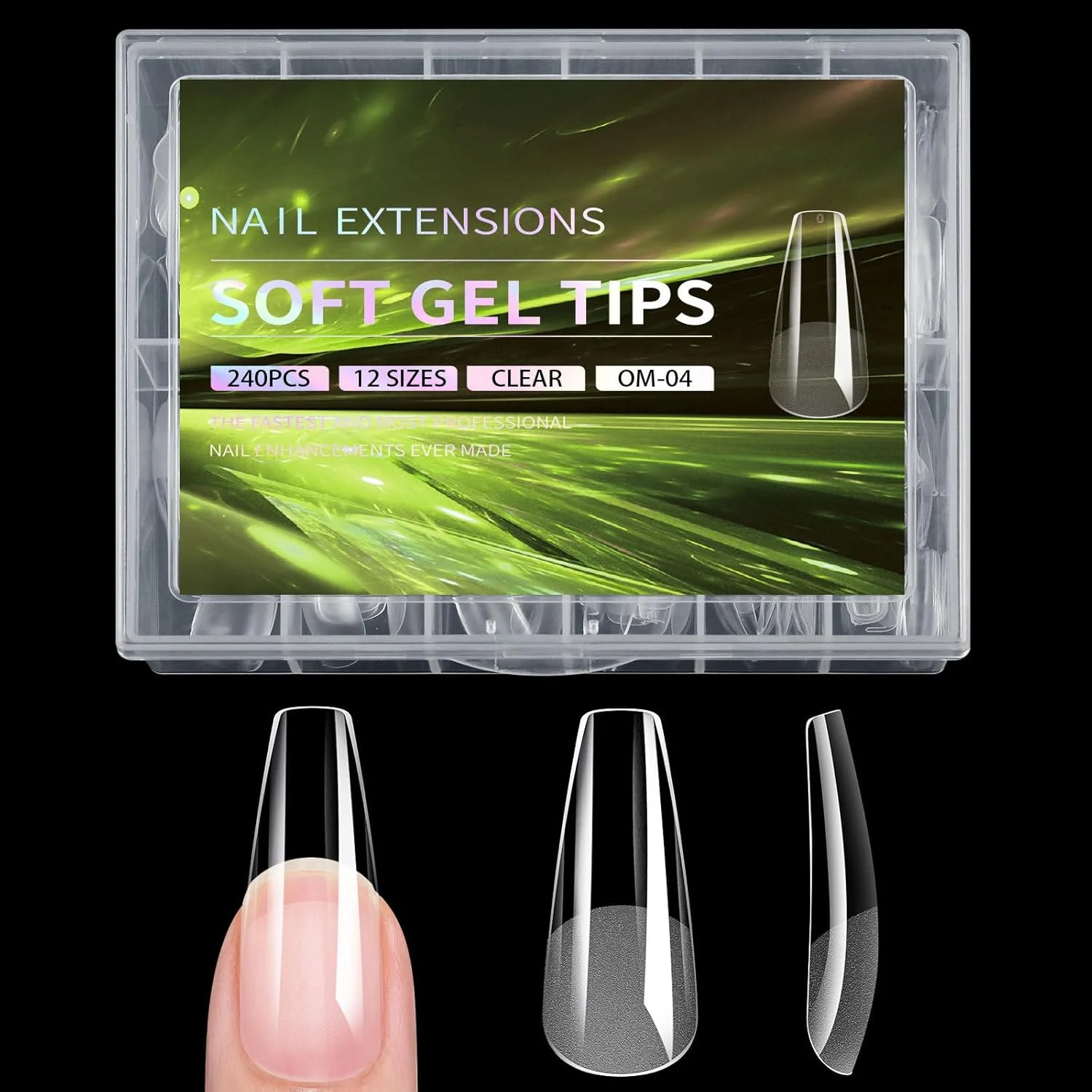 ۲۴۰ عدد ناخن مصنوعی - ناخن های مصنوعی مربعی کوتاه شفاف - چسب مات نیمه برای اکریلیک و ژل - طراحی ناخن فرانسوی، ۱۲ سایز