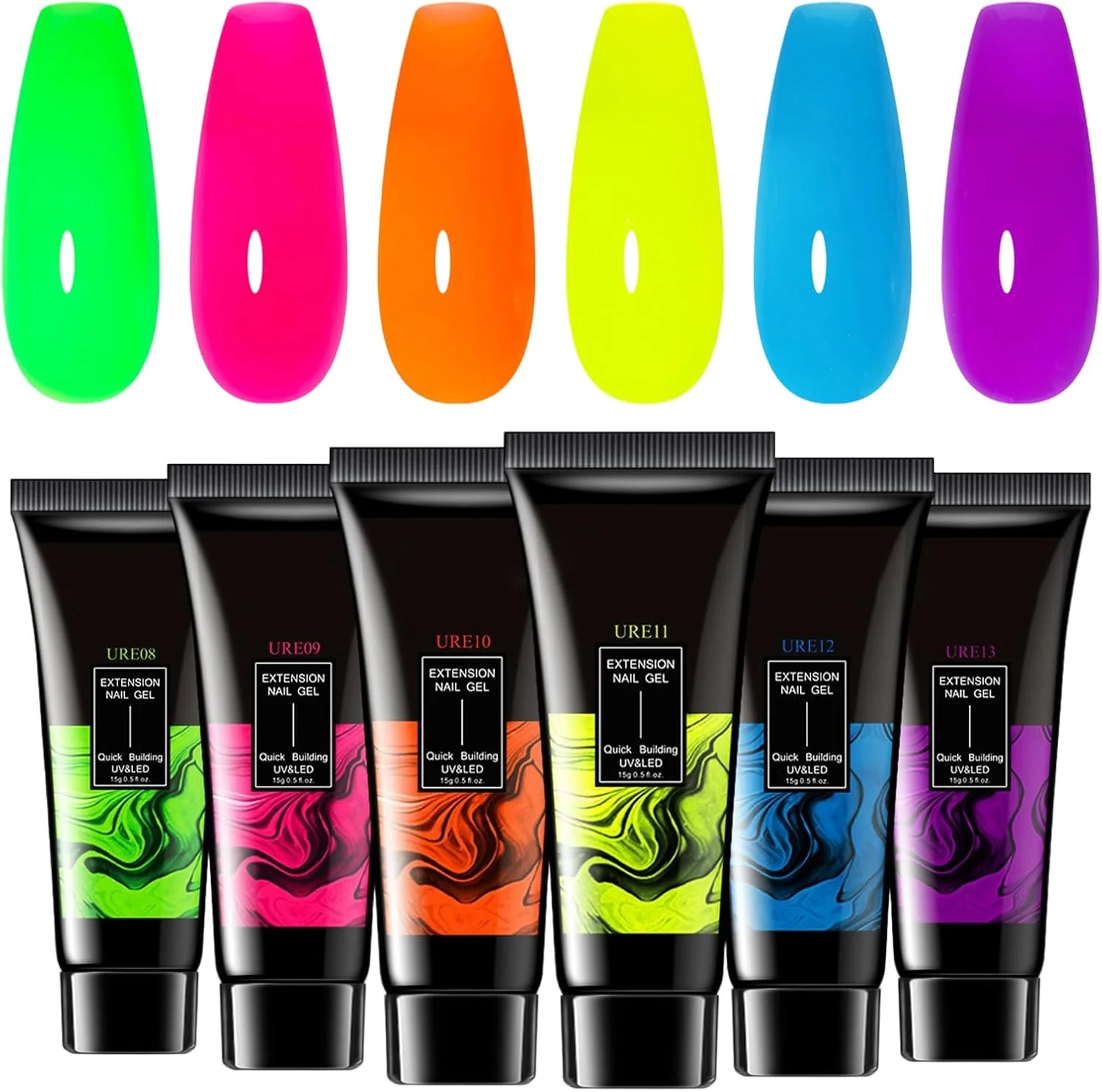 کیت لاک ژل ناخن، ژل اکستنشن درخشان ناخن - 6 رنگ اکلیلی چسب اکستنشن سریع مانیکور سالنی برای خانم ها و دختران