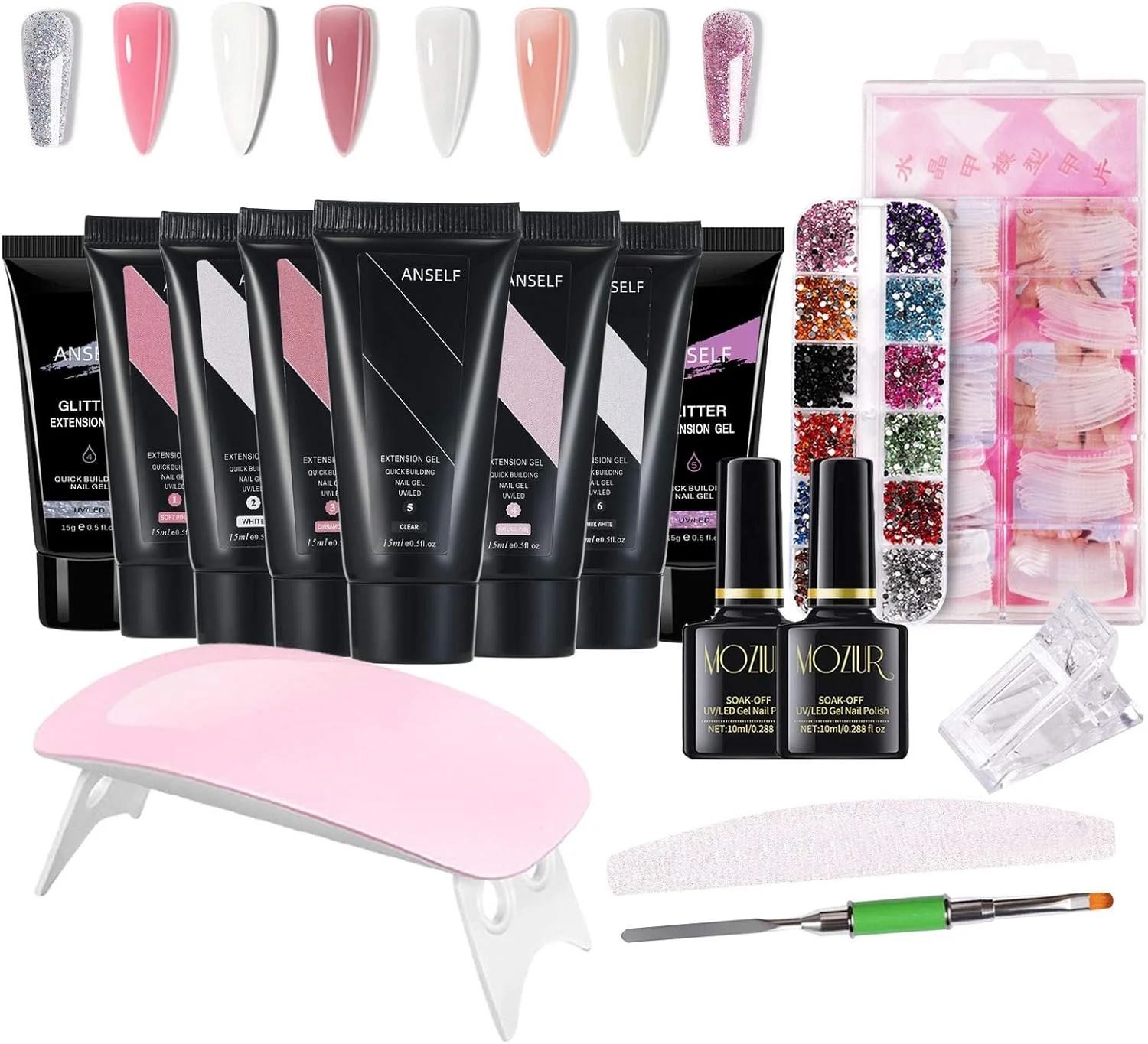 ست لامپ ناخن، ست چسب کاشت ناخن، کیت ابزار مانیکور حرفه ای، سوهان ناخن، برس، 100 عدد لاک ناخن ست لامپ ناخن، ست چسب کاشت ناخن، کیت ابزار مانیکور حرفه ای، سوهان ناخن، برس، 100 عدد لاک ناخن