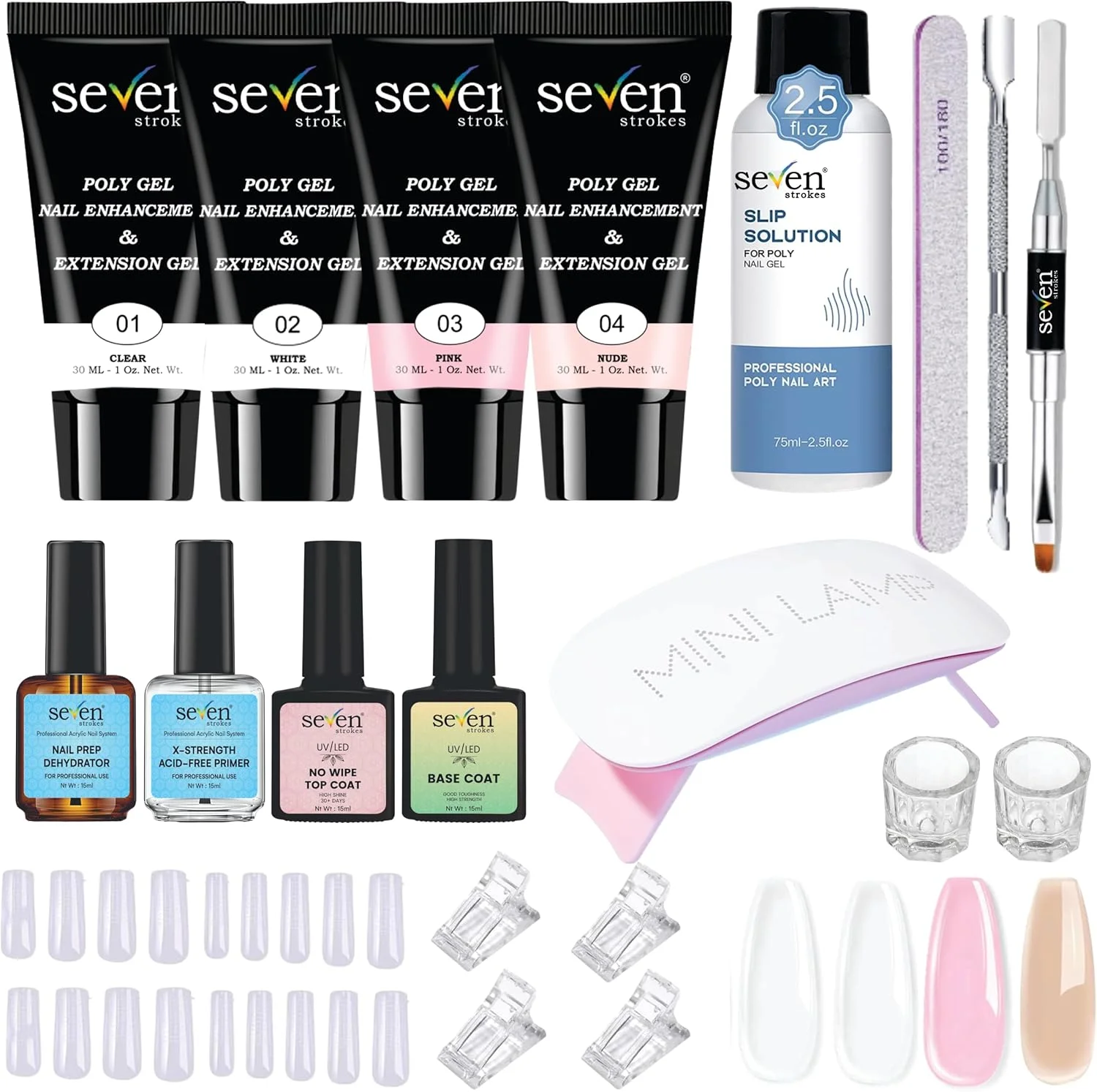 ست کامل ژل پلی ناخن بدون HEMA برای ژل سازنده، ست طراحی ناخن UV، ست اکستنشن ناخن، ست مانیکور و پدیکور بدون چسب (20 قلم در ست)