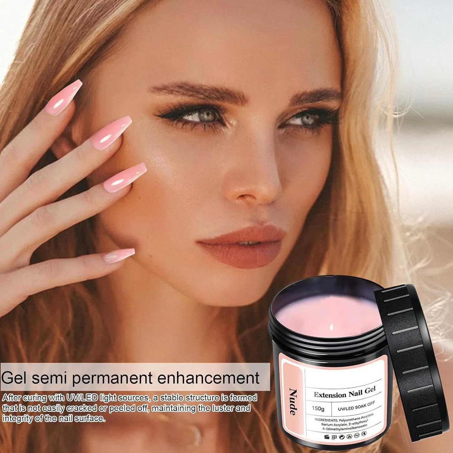 ژل کاشت ناخن - ژل مانیکور نیمه دائم، 150 گرم ژل چسب UV LED نیمه دائم برای مبتدیان، بانوان، سالن های آرایشی، طراحی ناخن در خانه