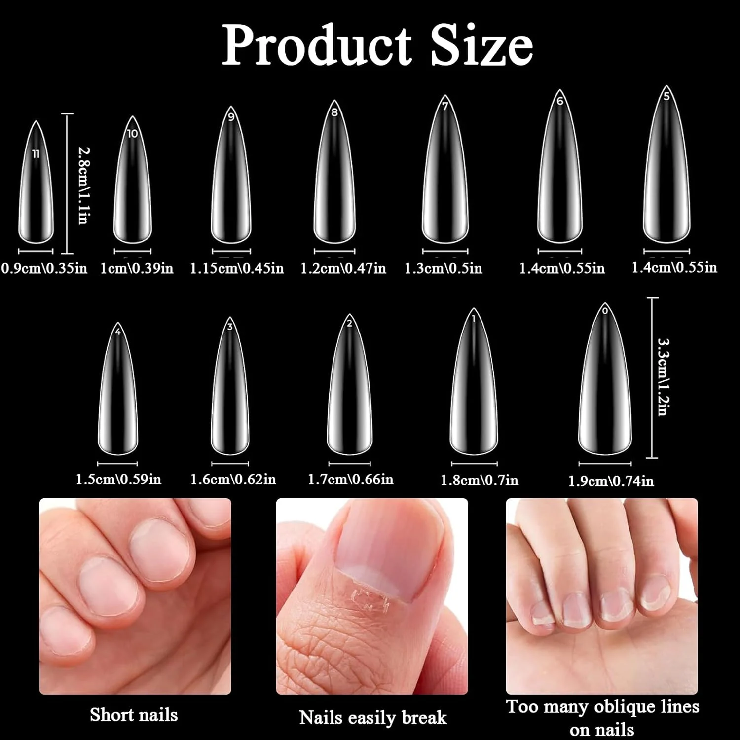 تیپ ناخن - 600 عدد تیپ ناخن ژلی نرم برای اکستنشن ناخن، تیپ های چسب اکریلیک شفاف، ناخن های مصنوعی خنجری، ناخن های مصنوعی 12 سایز برای تکنسین های ناخن، مبتدیان و سالن های آرایش ناخن