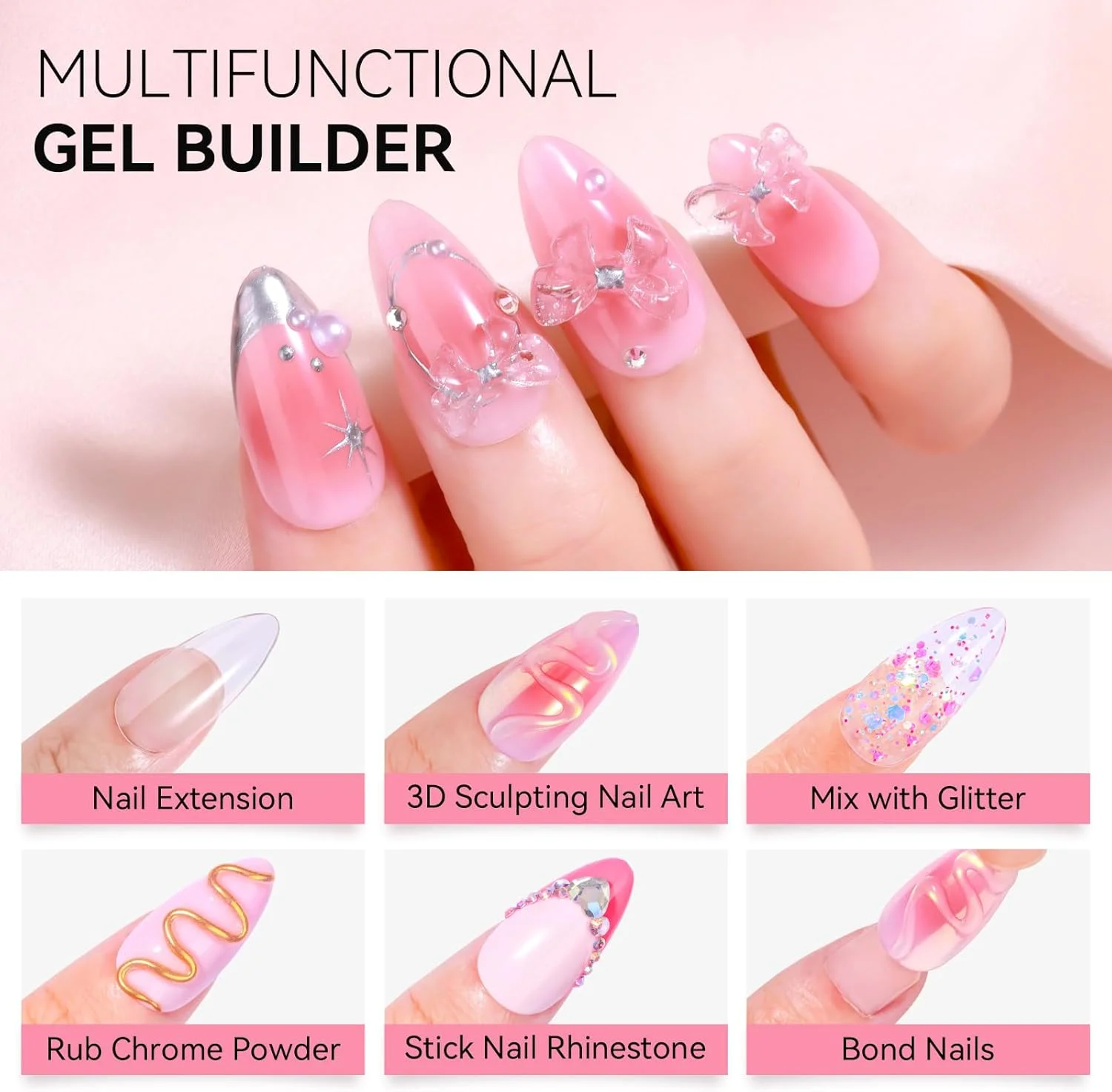 ژل سازنده جامد Makartt: چسب UV غیر چسبنده 4 در 1، 2 عددی برای اکستنشن ناخن، مجسمه سازی سه بعدی، مناسب برای نوک ناخن های اکریلیک، نگین و مجسمه ها، ژل های سخت