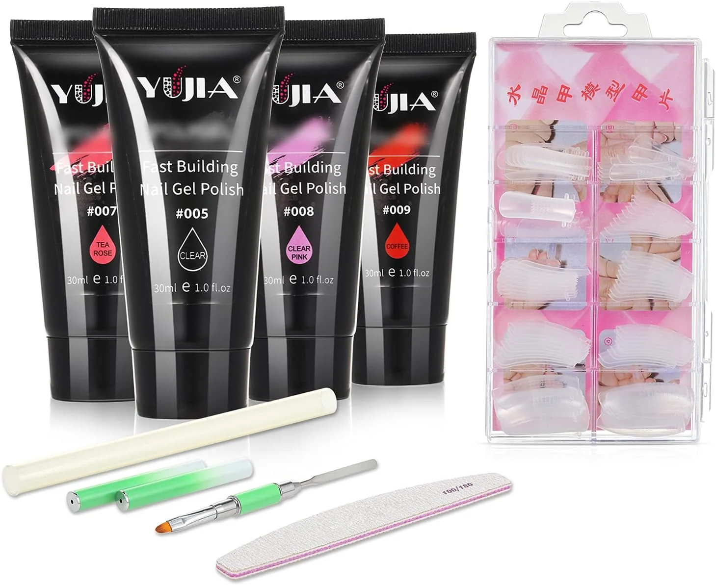 ست چسب، ست ۷ تکه چسب اکستنشن ناخن Fawoonu، کیت ابزار مانیکور حرفه ای، سوهان ناخن، برس، عقب زننده کوتیکول ناخن، نیپر، ۱۰۰ عدد ناخن