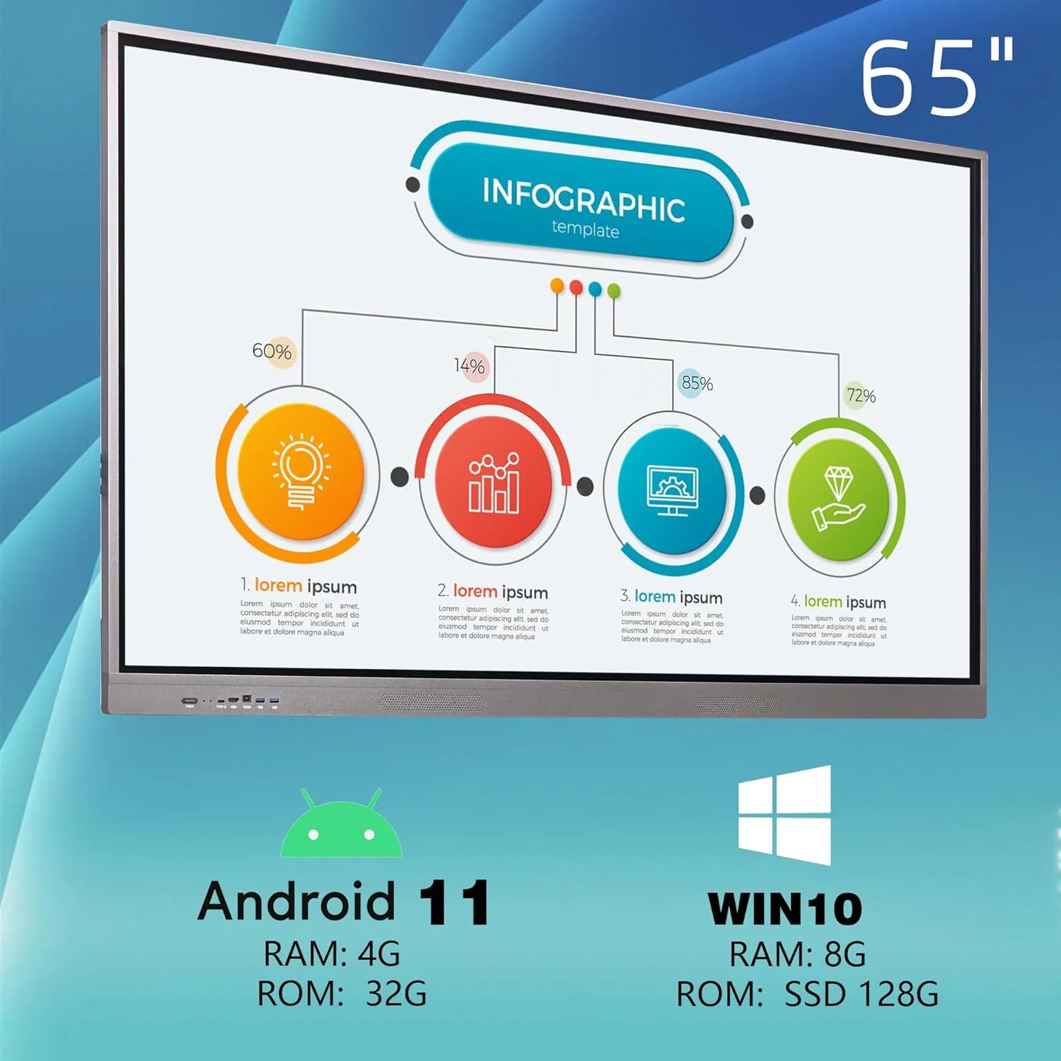 مانیتور لمسی 65 اینچی SELFIE CAT، برد هوشمند، وایت برد الکترونیکی تعاملی 4K، نمایشگر دیجیتال ساینیج برای دفتر و کلاس درس، Core i5-6 رم 8 گیگابایت + SSD 128 گیگابایت - نصب دیواری