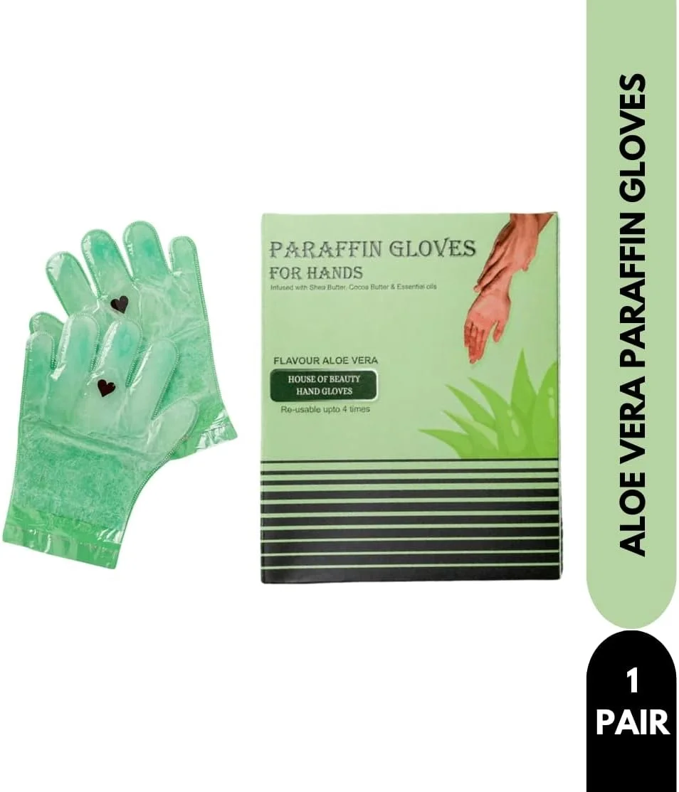 دستکش پارافین دست هاوس آف بیوتی، مرطوب کننده دست، پوست خشک و زبر، آبرسانی و درمان پارافین برای انواع پوست دست (طعم آلوئه ورا)