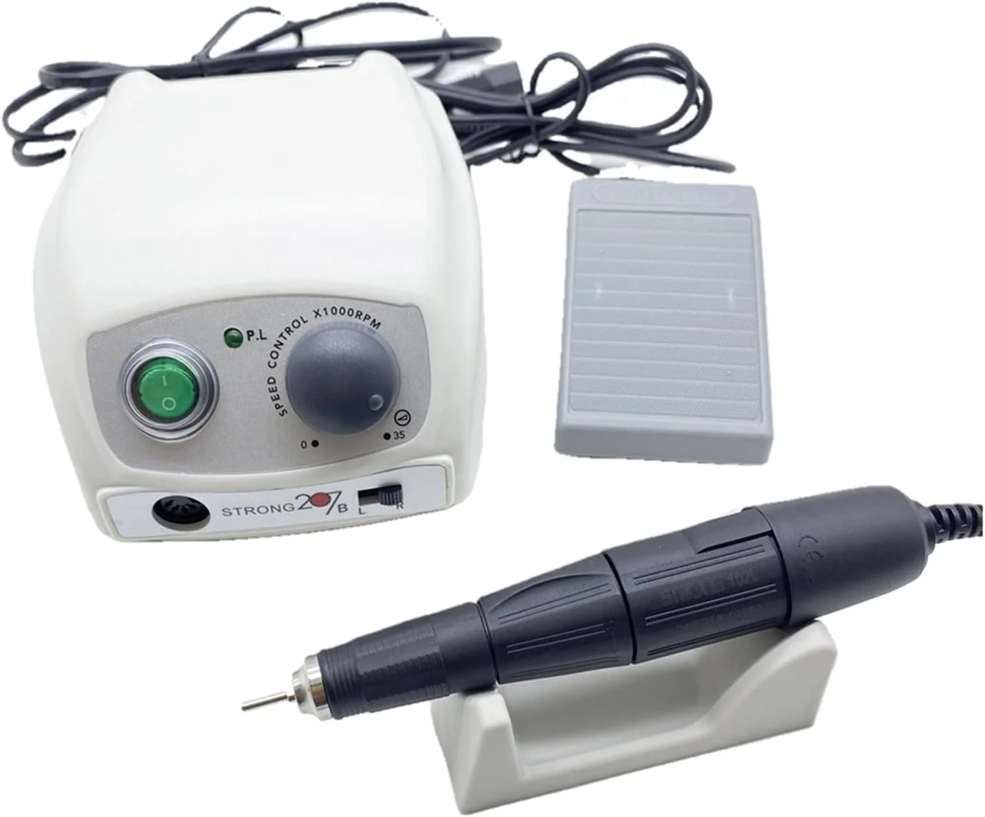 جعبه کنترل 65 واتی مدل Strong 207b با سرعت 35000 دور در دقیقه، ابزار مانیکور و پدیکور، دستگاه پولیش ناخن (رنگ: سبز روشن، سایز: EU)