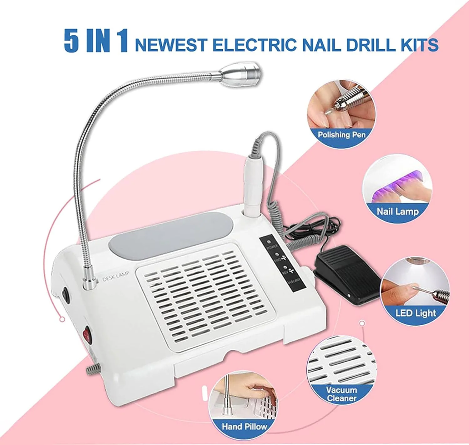 دستگاه چندکاره ناخن 4 در 1: جمع کننده گرد و غبار، مکنده، دریل ناخن و چراغ LED