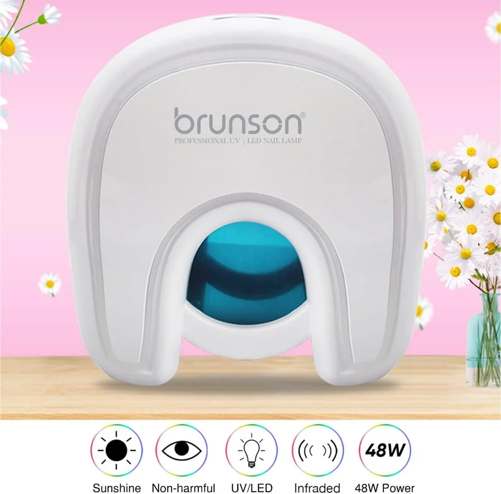 دستگاه خشک کن لاک ناخن UV LED برونسون 48 وات، دارای 21 لامپ LED برای لاک ژل به همراه دستکش های بدون انگشت ضد UV، 4 تنظیم تایمر، سنسور اتوماتیک، ابزار طراحی ناخن ژلی برای ناخن های دست و پا