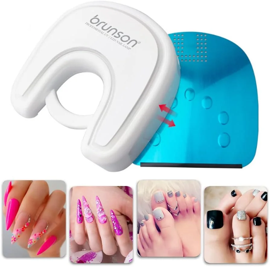 دستگاه خشک کن لاک ناخن UV LED برونسون 48 وات، دارای 21 لامپ LED برای لاک ژل به همراه دستکش های بدون انگشت ضد UV، 4 تنظیم تایمر، سنسور اتوماتیک، ابزار طراحی ناخن ژلی برای ناخن های دست و پا