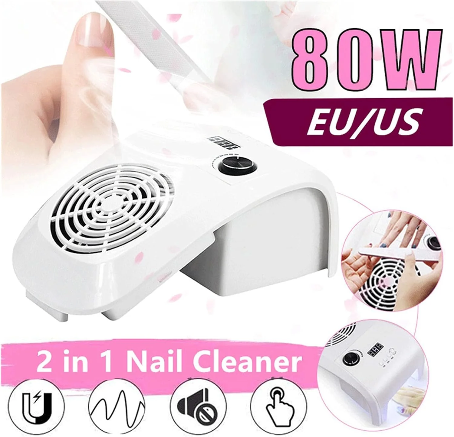 دستگاه مکنده گرد و غبار ناخن FURLOU برای دستگاه مانیکور 2 در 1 لامپ UV LED فن مکنده گرد و غبار ناخن دستگاه مانیکور