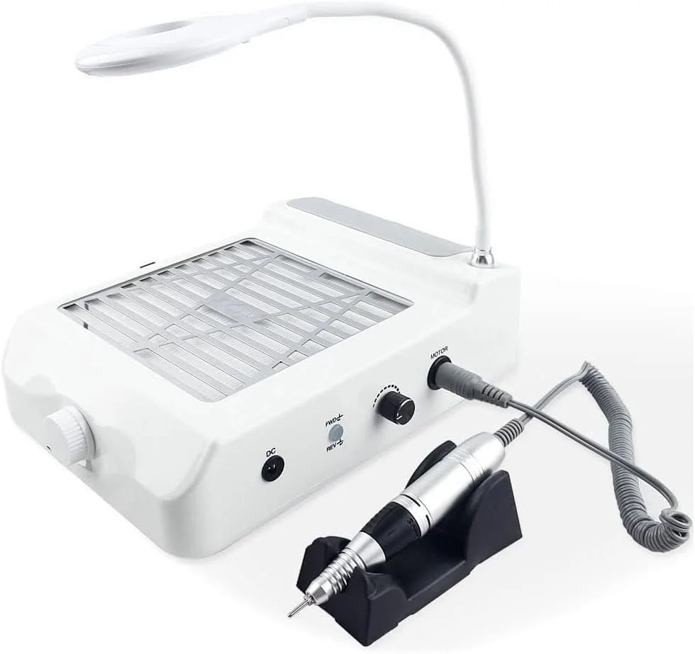 دستگاه جمع کننده گرد و غبار ناخن با لامپ LED، فن مکنده 4 در 1، فن مکش قدرتمند 80 واتی برای سالن های ناخن، ابزار مانیکور برای از بین بردن ناخن های اکریلیک، مکش قابل تنظیم
