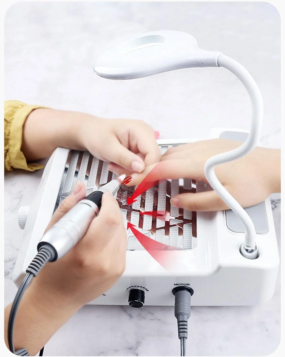 دستگاه جمع کننده گرد و غبار ناخن با لامپ LED، فن مکنده 4 در 1، فن مکش قدرتمند 80 واتی برای سالن های ناخن، ابزار مانیکور برای از بین بردن ناخن های اکریلیک، مکش قابل تنظیم