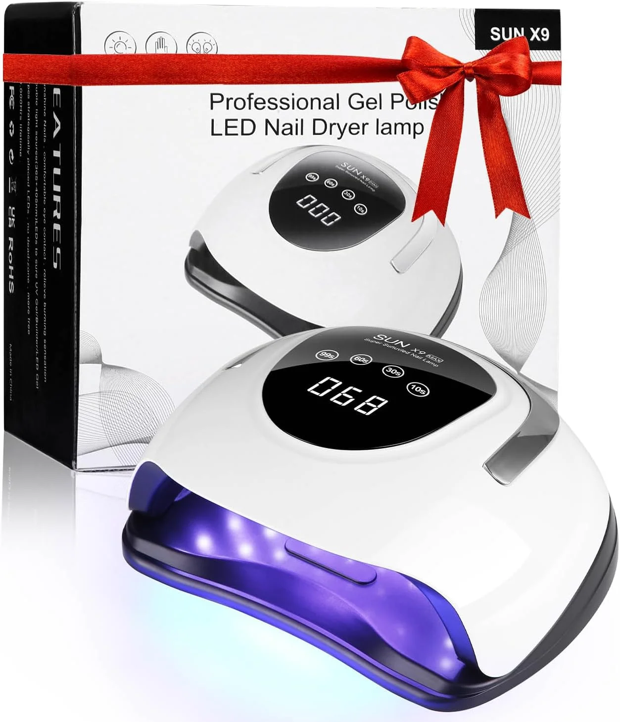 لامپ UV ال ای دی 220 وات برای ناخن های ژلی، تایمر 10/30/60/99 ثانیه، لامپ UV ال ای دی حرفه ای با دستگیره و سنسور ماشین، مناسب برای استفاده خانگی، سالن های مانیکور، مبتدیان و طراحی ناخن