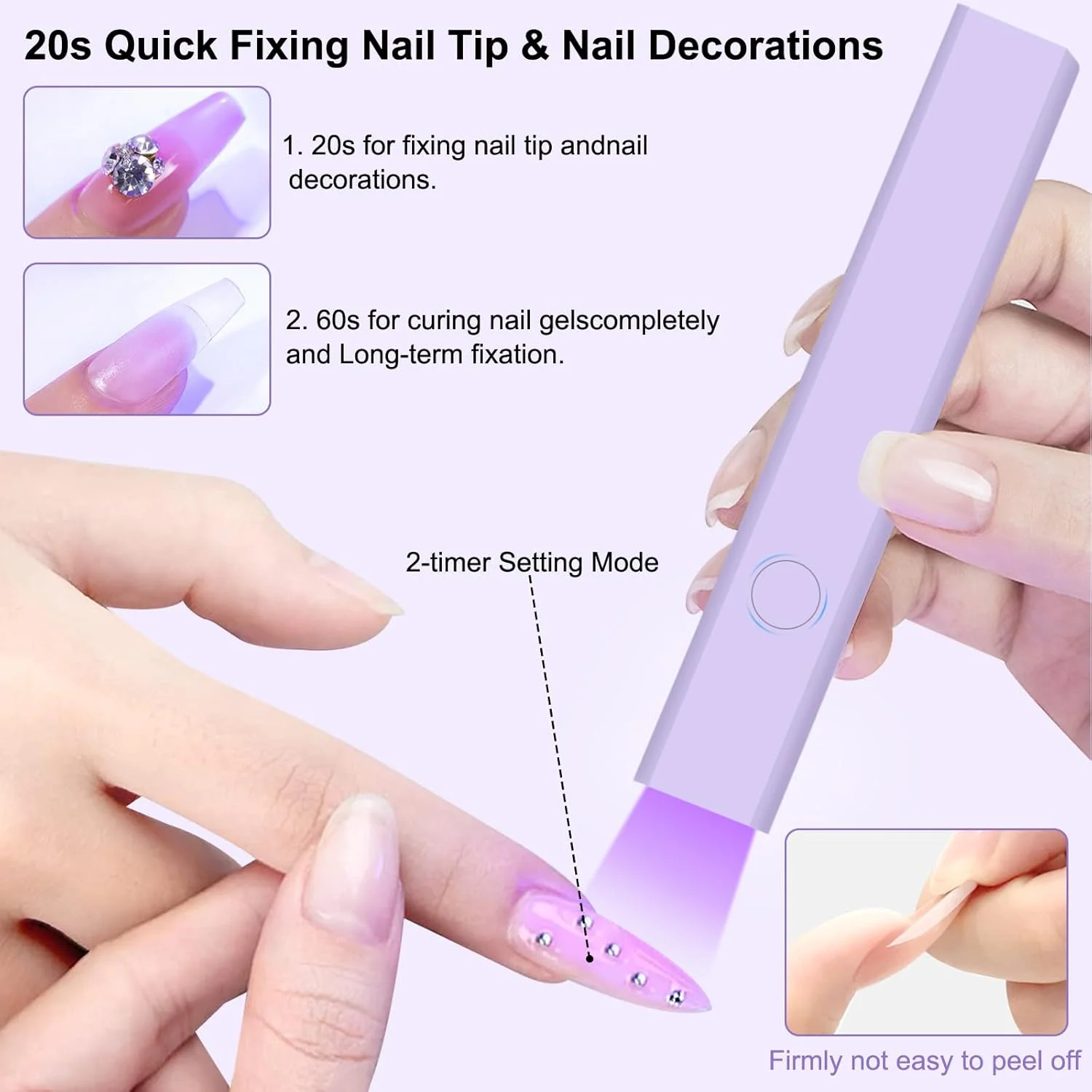 چراغ UV LED ناخن Diesisa مینی برای ناخن های ژلی، چراغ UV دستی برای ناخن، خشک کن ناخن USB برای خشک کردن سریع، چراغ UV LED ژلی قابل حمل برای ناخن، برای DIY در خانه و سالن ناخن - بنفش