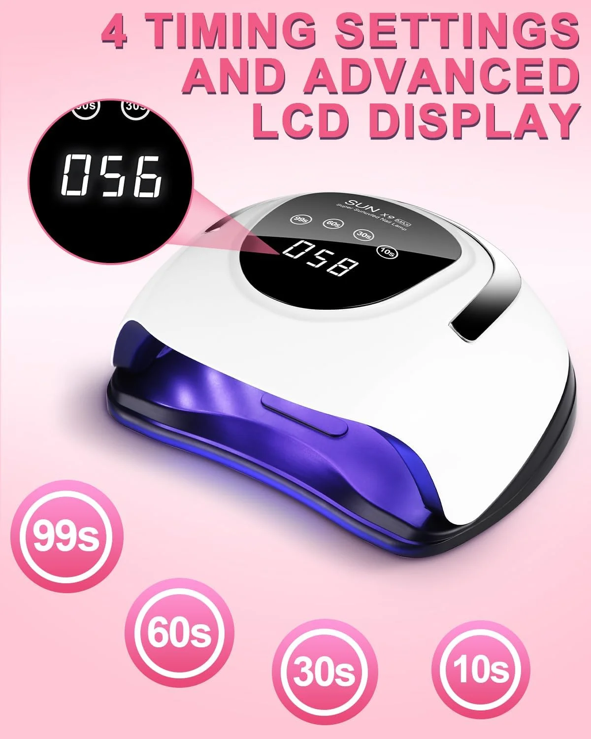 لامپ UV ال ای دی 220 وات برای ناخن های ژلی، تایمر 10/30/60/99 ثانیه، لامپ UV ال ای دی حرفه ای با دستگیره و سنسور ماشین، مناسب برای استفاده خانگی، سالن های مانیکور، مبتدیان و طراحی ناخن