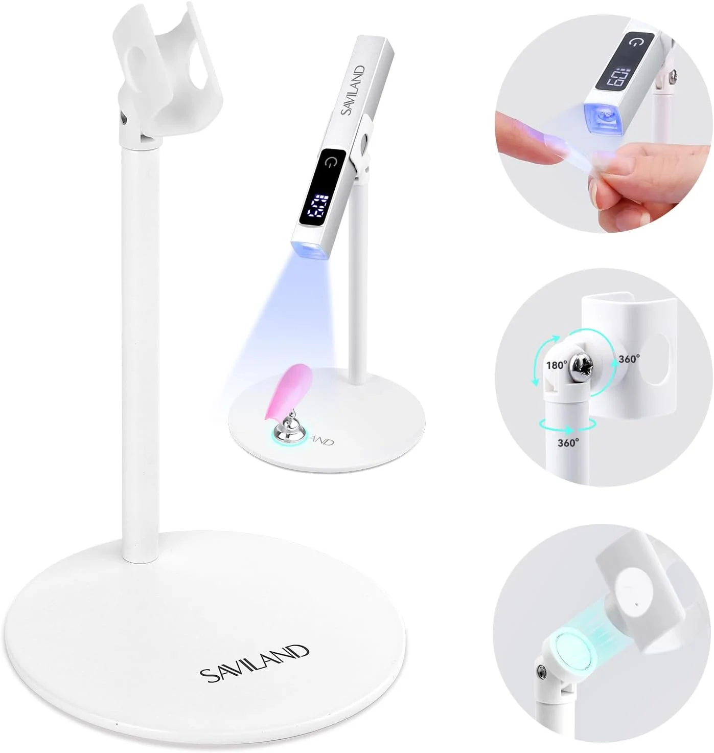 پایه نگهدارنده چراغ یو وی ناخن ساویلند: پایه محکم چراغ یو وی برای لاک ژل ناخن با قابلیت چرخش 360 درجه مغناطیسی قابل تنظیم، پایه چراغ یو وی ناخن قابل حمل بدون نیاز به دست برای استفاده در منزل و سالن های مانیکور