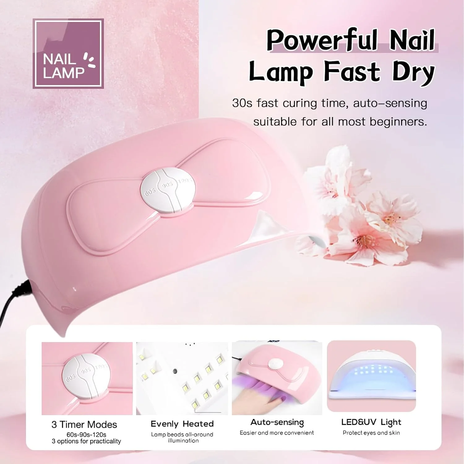 لامپ UV برای ناخن های ژلی، لامپ حرفه ای ناخن برای لاک ژل، خشک کن ناخن UV، ابزار طراحی ناخن، با سنسور اتوماتیک/4 تنظیم تایمر، دوشاخه USB لامپ UV برای ناخن های ژلی، لامپ حرفه ای ناخن برای لاک ژل، خشک کن ناخن UV، ابزار طراحی ناخن، با سنسور اتوماتیک/4 تنظیم تایمر، دوشاخه USB