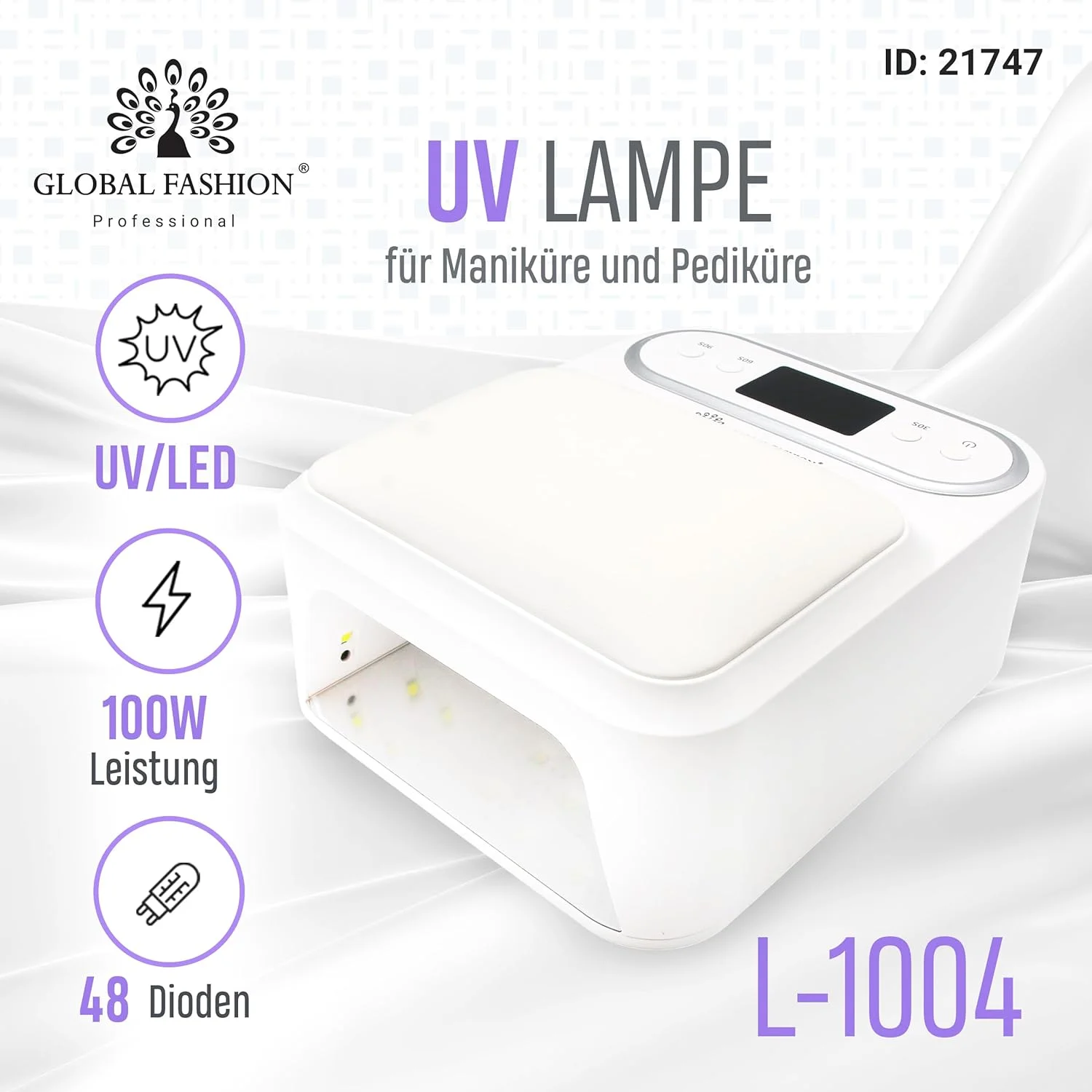 دستگاه خشک کن لاک ژل ناخن ال ای دی یو وی 100 وات گلوبال فشن مدل L1004 به همراه سنسور و تایمر، مناسب برای مانیکور و پدیکور، کیفیت استودیویی