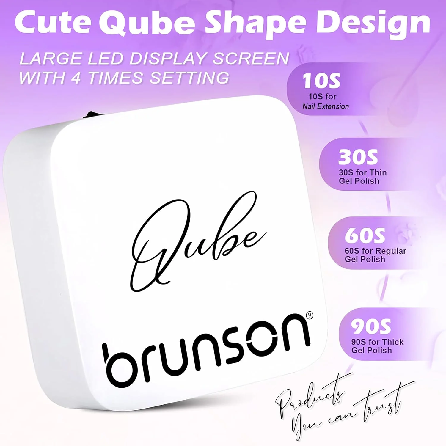 دستگاه خشک کن لاک ژل حرفه ای LED، خشک کن ناخن Brunson Qube 60W UV مناسب برای سالن های حرفه ای مانیکور، ناخن ها، لاک، خشک کردن، مانیکور، پدیکور، ابزار هنری ناخن، سفید