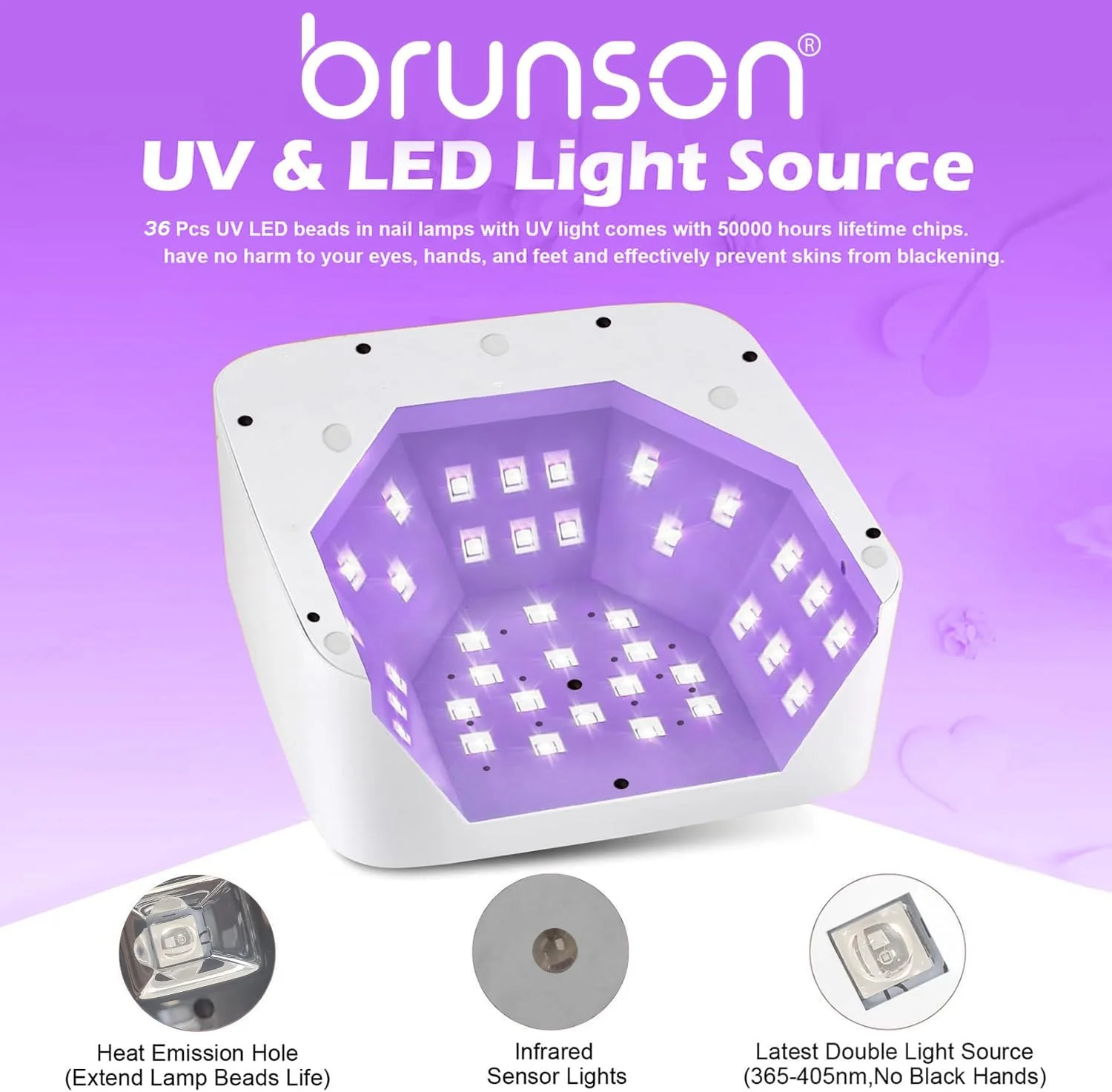 دستگاه خشک کن لاک ناخن UV LED برونسون Qube 60W، خشک کننده سریع لاک ژل ناخن، خشک کن حرفه ای با 4 تنظیم تایمر و سنسور خودکار، مناسب برای استفاده در منزل و سالن، ابزار طراحی ناخن