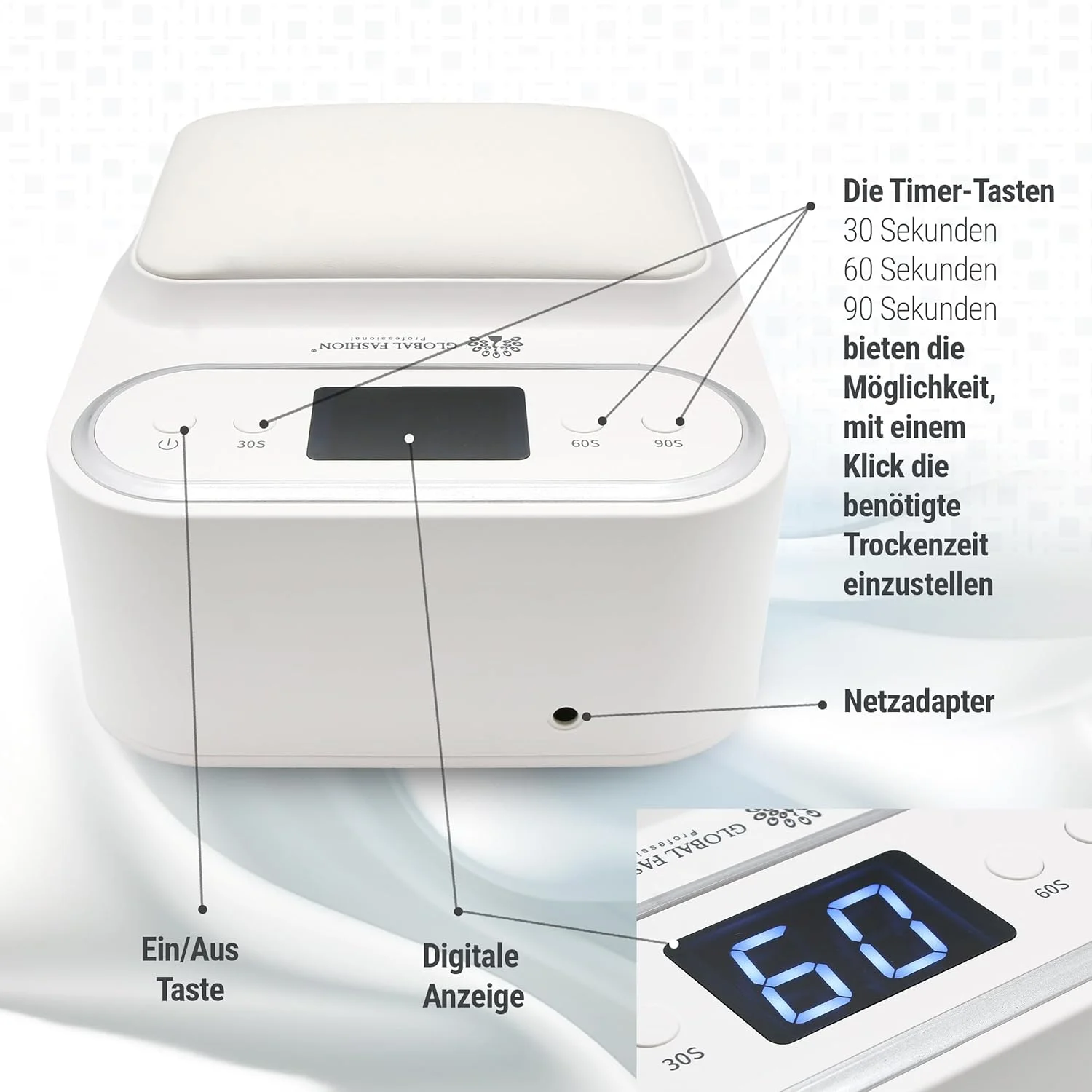 دستگاه خشک کن لاک ژل ناخن ال ای دی یو وی 100 وات گلوبال فشن مدل L1004 به همراه سنسور و تایمر، مناسب برای مانیکور و پدیکور، کیفیت استودیویی