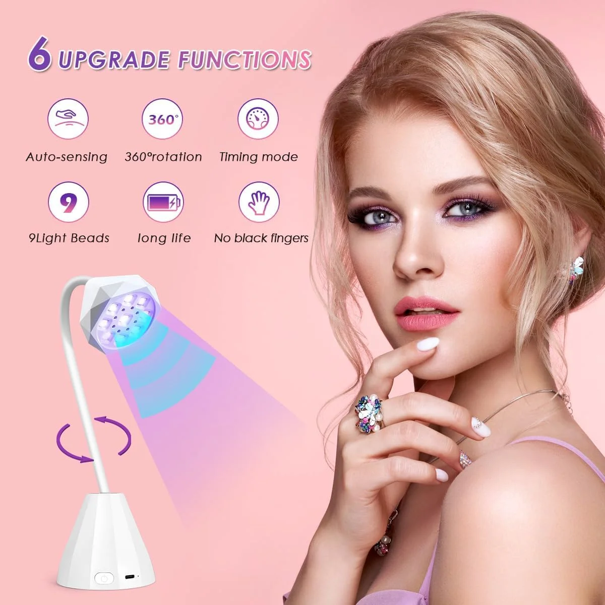 دستگاه خشک کن لاک ناخن LED یو وی 27 وات KASTWAVE با سنسور - مینی خشک کن قابل حمل برای خشک کردن سریع، ایده آل برای استفاده در سالن و منزل، طراحی مناسب سفر