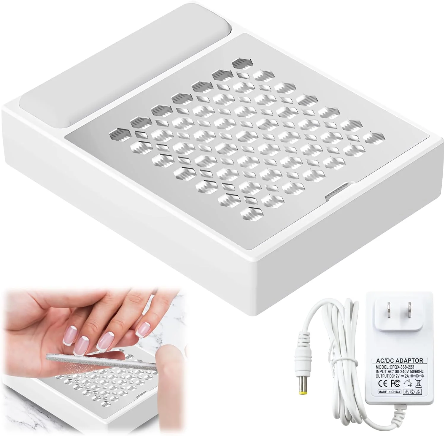 دستگاه جمع کننده گرد و غبار ناخن Mesen با فیلتر قابل استفاده مجدد، دستگاه مکنده برقی گرد و غبار ناخن کم صدا، فن مکنده 56 واتی برای مانیکور، پولیش ناخن های اکریلیک و ژلی، سفید