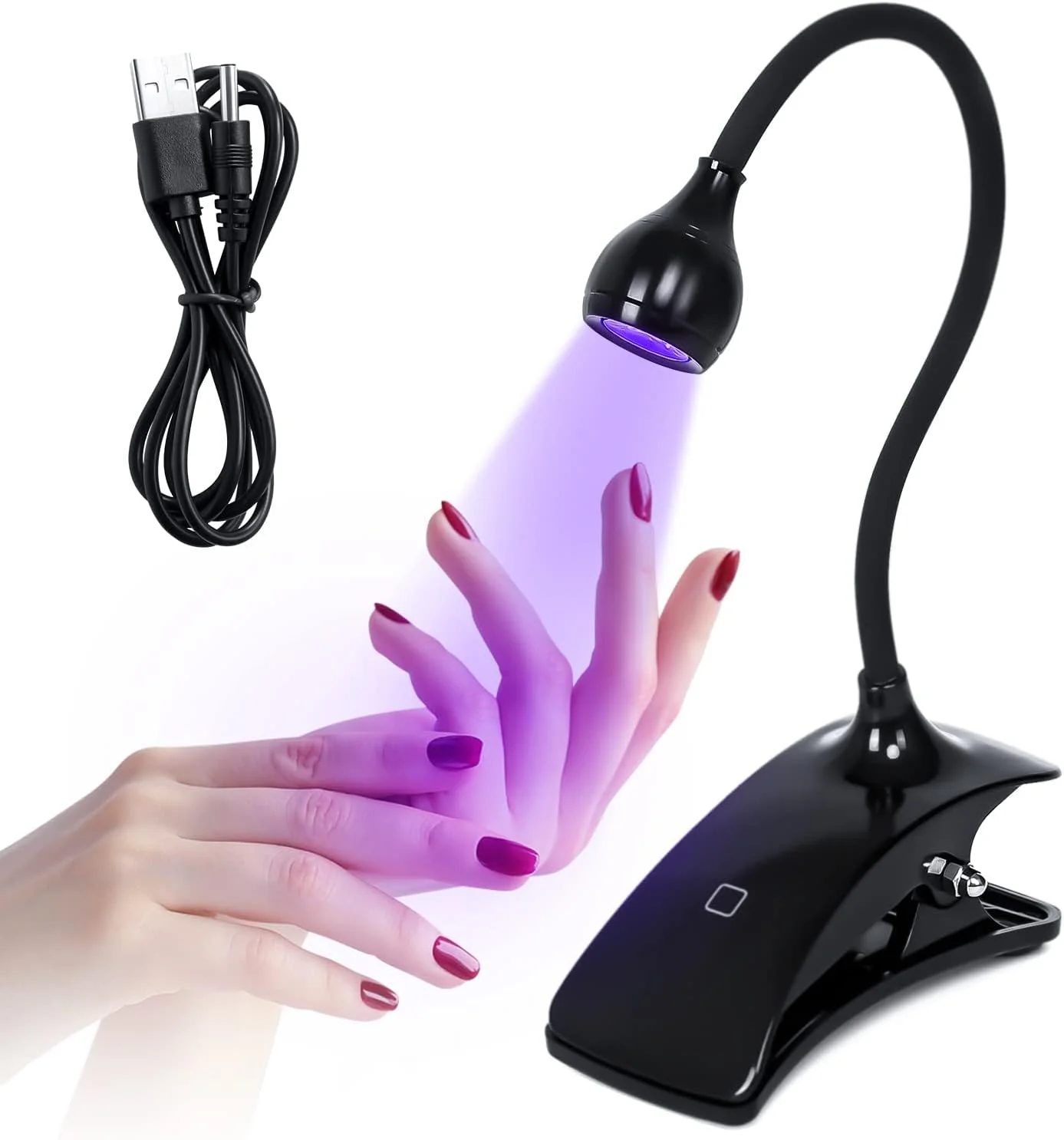 چراغ خشک کن سریع لاک ناخن UV LED، چراغ UV LED ناخن 5 وات، خشک کن سریع 10 ثانیه ای لاک ژلی با گردن غازی، گیره چراغ خشک کن حرفه ای ناخن برای خشک کردن لاک ژل، ابزار و لوازم جانبی طراحی ناخن (مشکی)